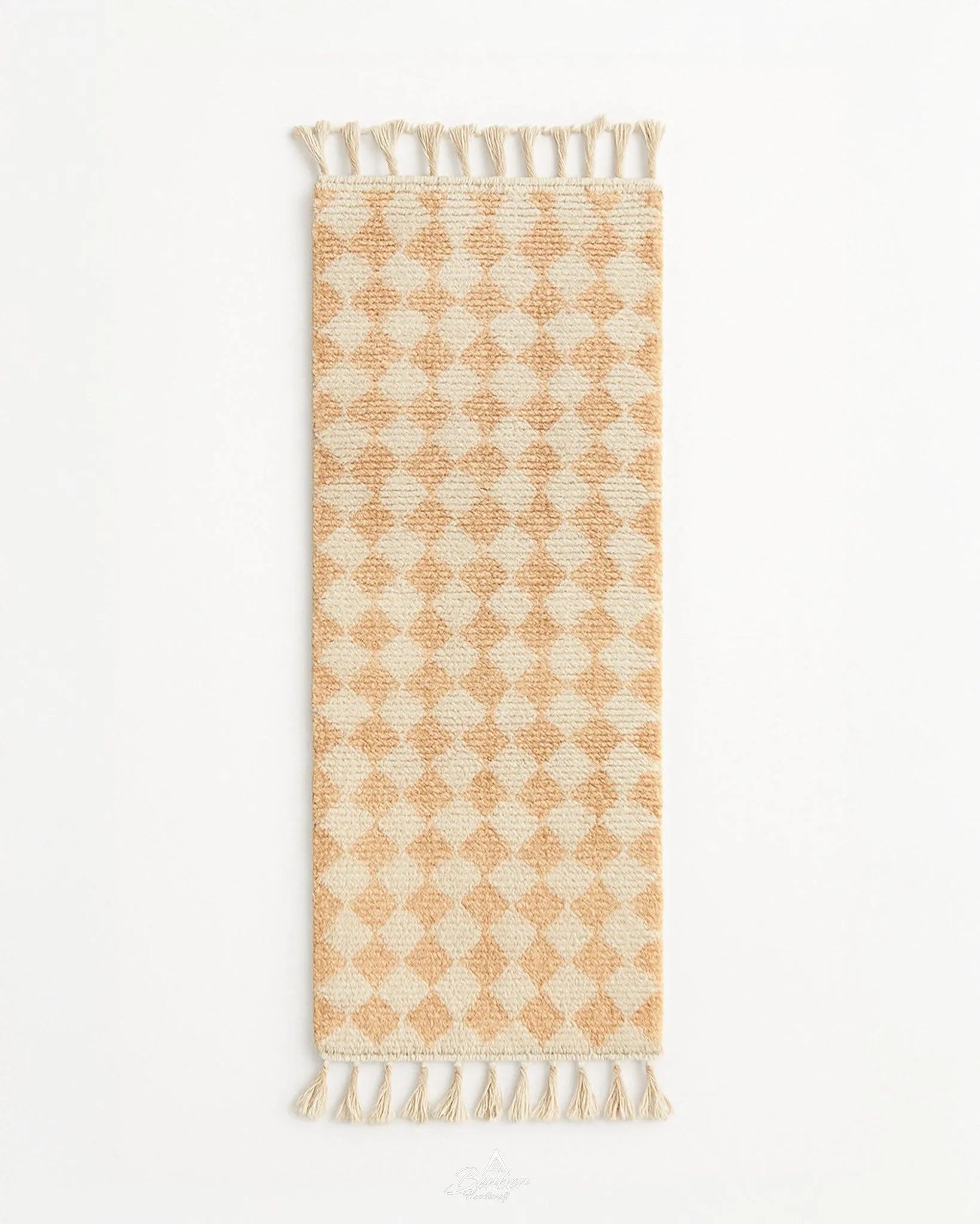 Checkered Brown Runner 2 X 6 Ft | 60 X 180 Cm / With Tassels / Short (0.4” / 1 cm)