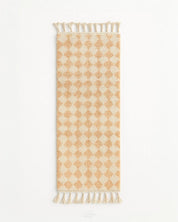 Checkered Brown Runner 2 X 6 Ft | 60 X 180 Cm / With Tassels / Short (0.4” / 1 cm)