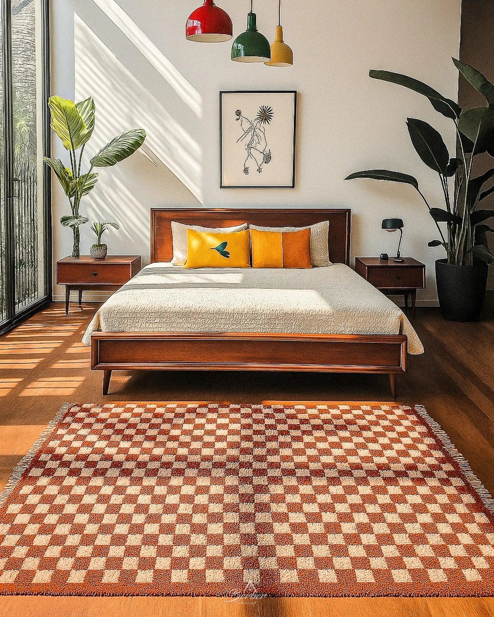 Checkered Custom Rug 3 X 5 Ft | 90 X 150 Cm / With Tassels / Short (0.4” / 1 cm)