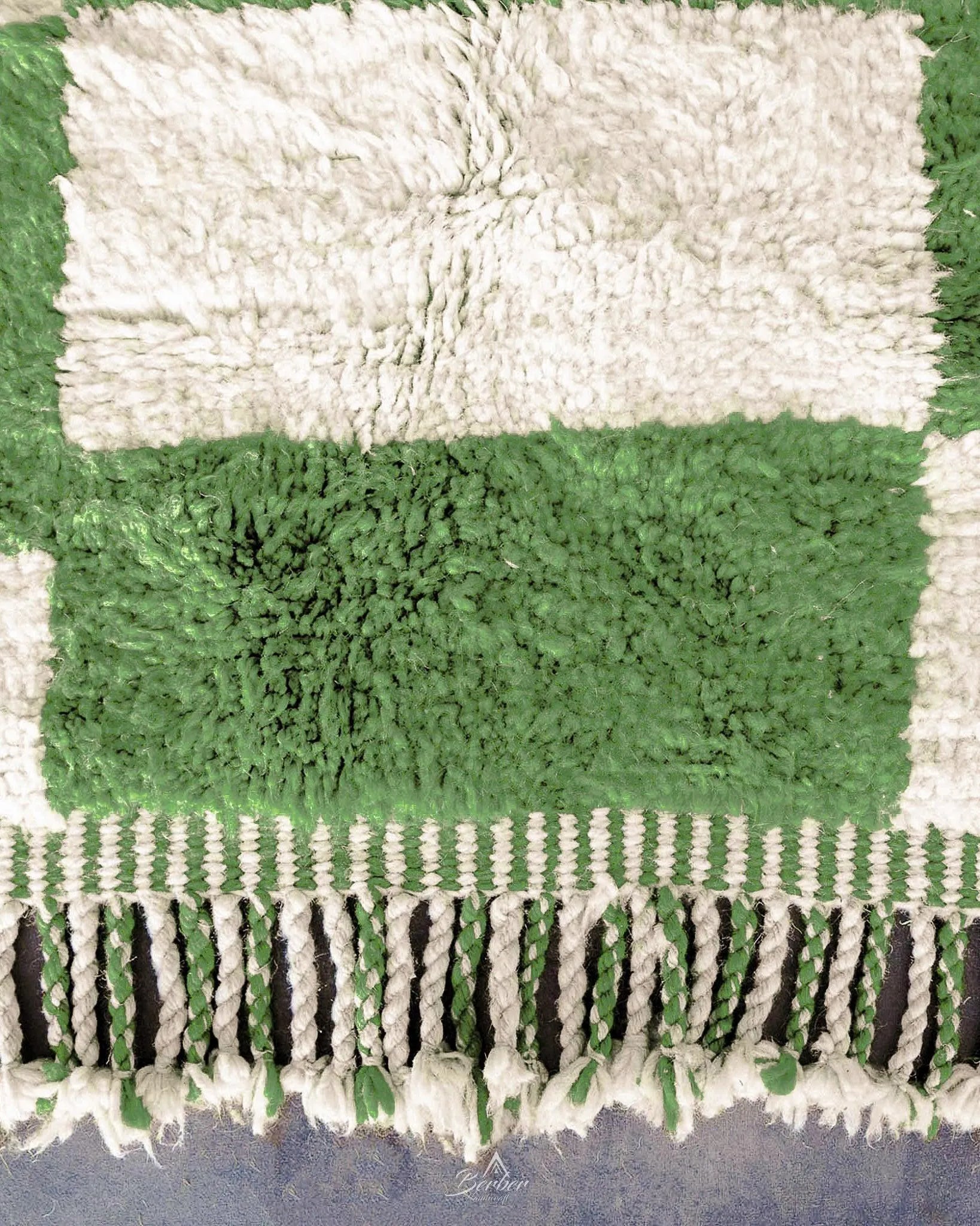 Checkered Green Rug 3 X 5 Ft | 90 X 150 Cm / With Tassels / Short (0.4” / 1 cm)