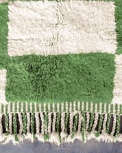 Checkered Green Rug 3 X 5 Ft | 90 X 150 Cm / With Tassels / Short (0.4” / 1 cm)