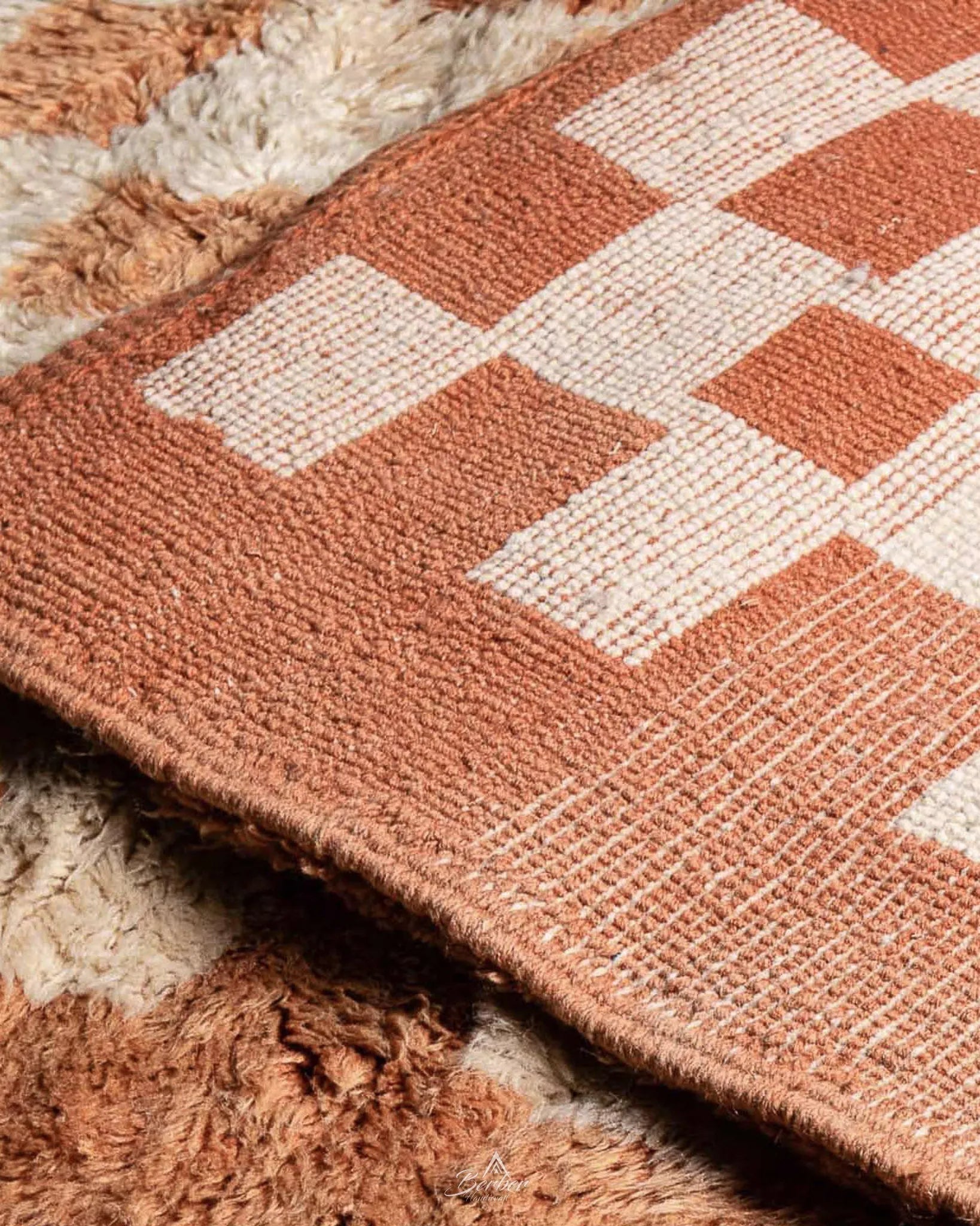 Checkered Handknotted Rug 3 X 5 Ft | 90 X 150 Cm / With Tassels / Short (0.4” / 1 cm)