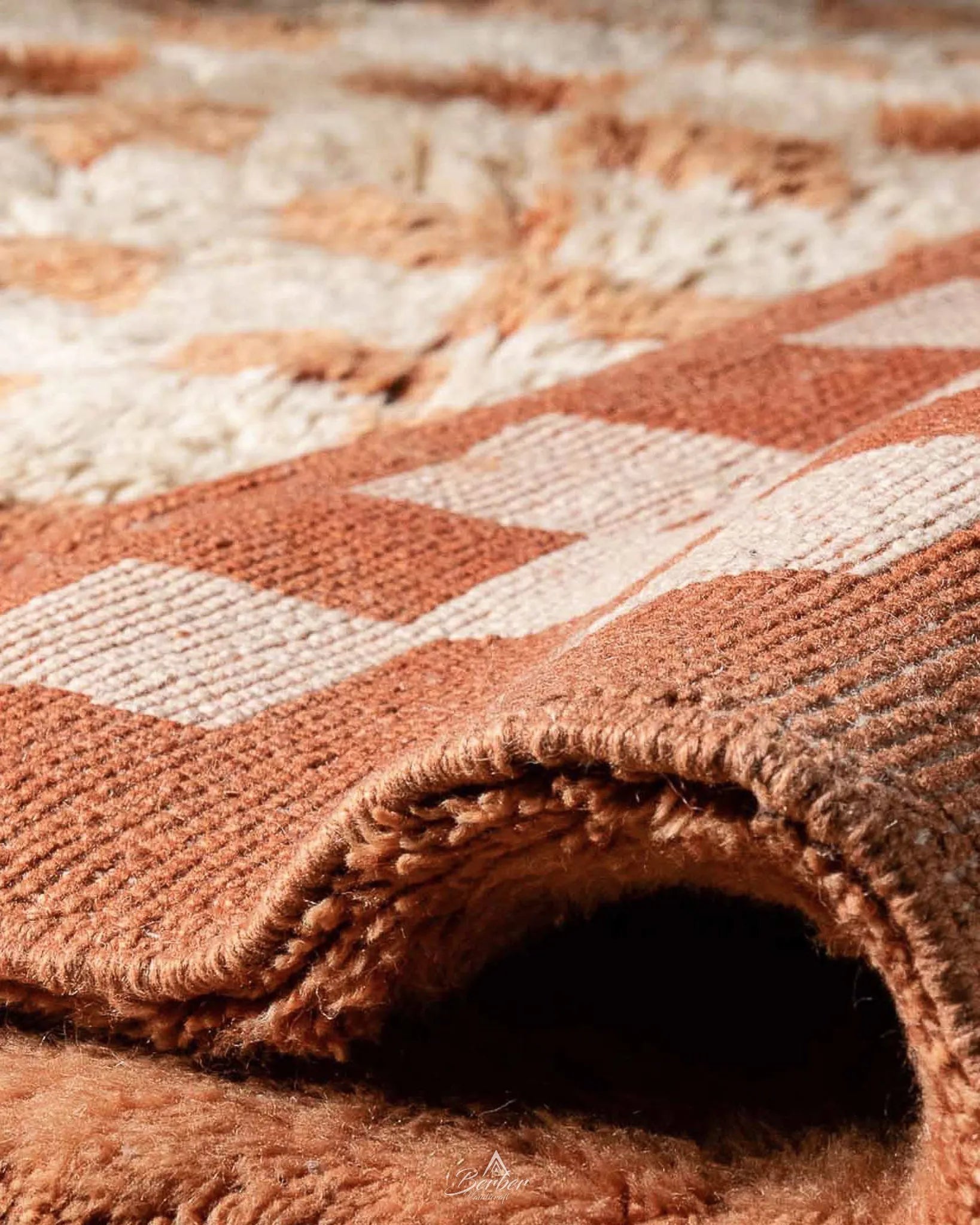 Checkered Handknotted Rug 3 X 5 Ft | 90 X 150 Cm / With Tassels / Short (0.4” / 1 cm)