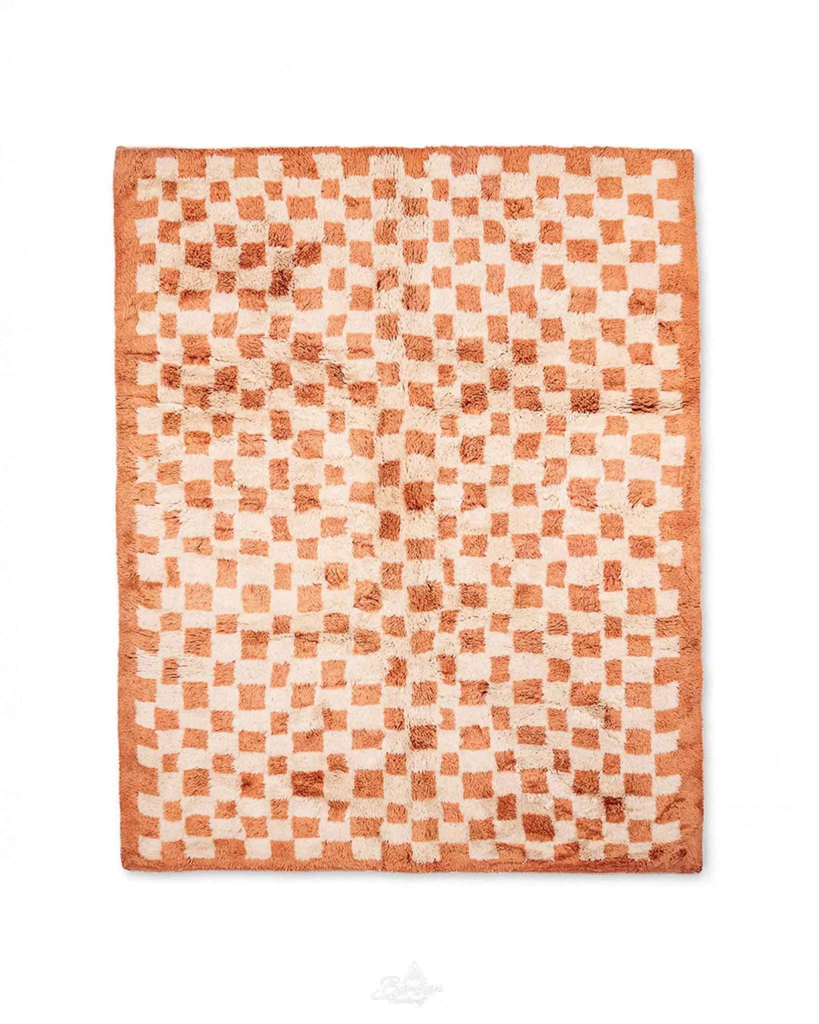 Checkered Handknotted Rug 3 X 5 Ft | 90 X 150 Cm / With Tassels / Short (0.4” / 1 cm)