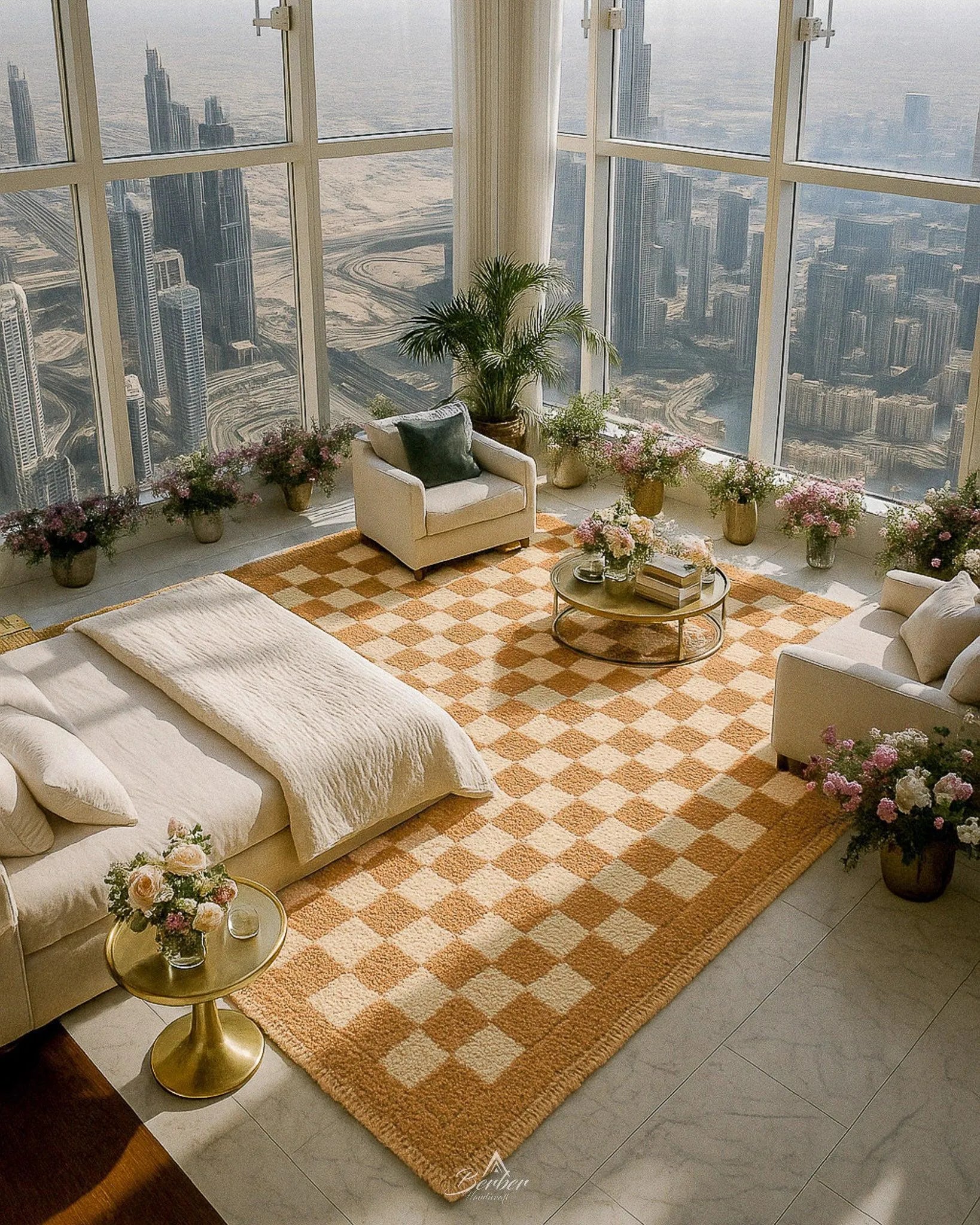 Checkered Moroccan Rug 3 X 5 Ft | 90 X 150 Cm / With Tassels / Short (0.4” / 1 cm)