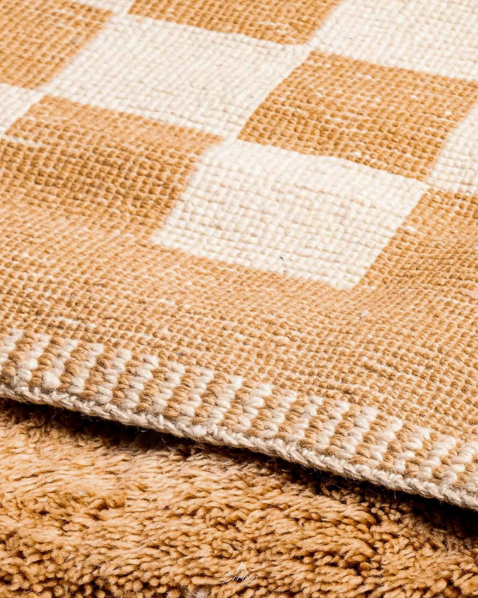 Checkered Moroccan Rug 3 X 5 Ft | 90 X 150 Cm / With Tassels / Short (0.4” / 1 cm)