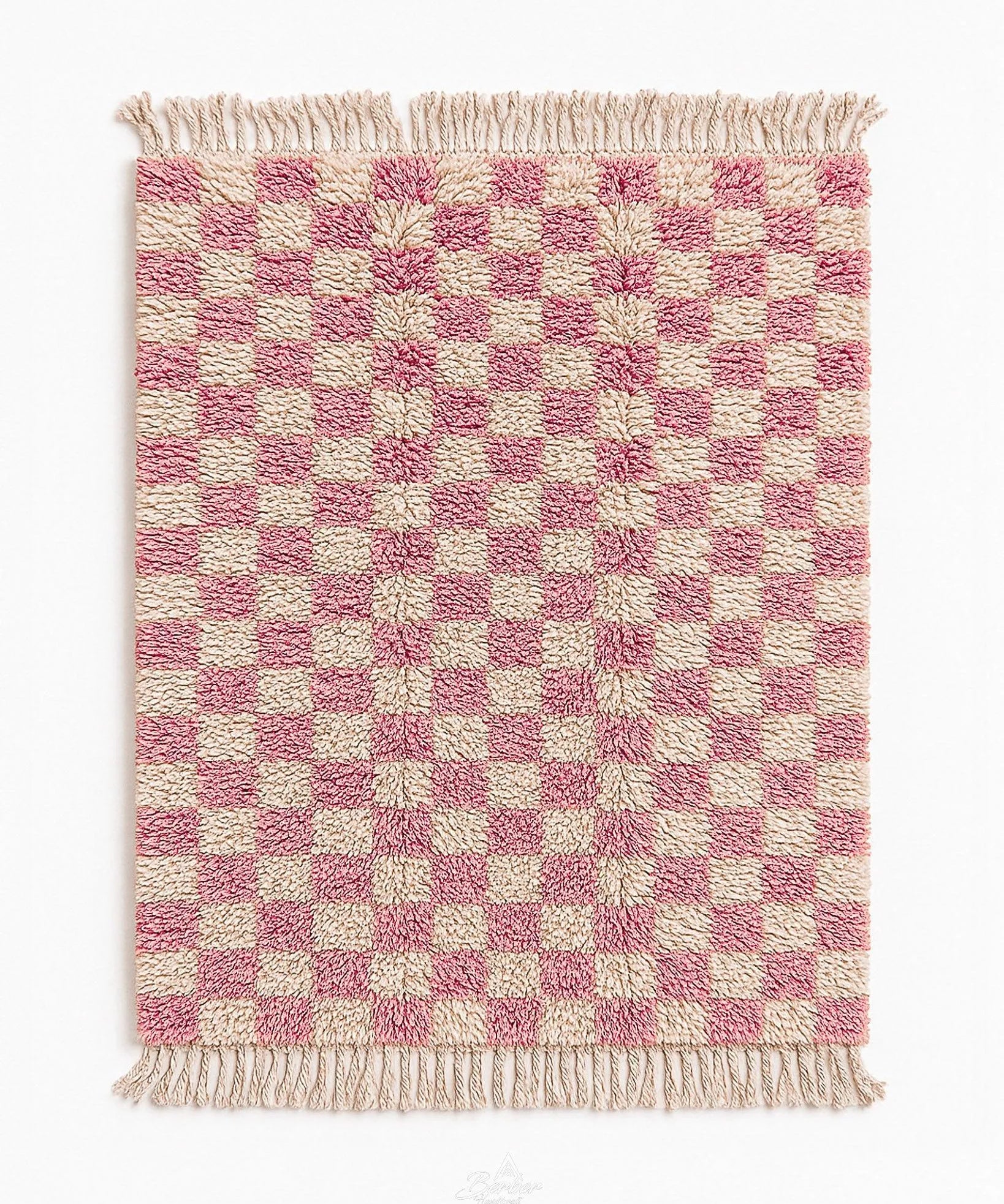 Checkered Pink Berber Rug 3 X 5 Ft | 90 X 150 Cm