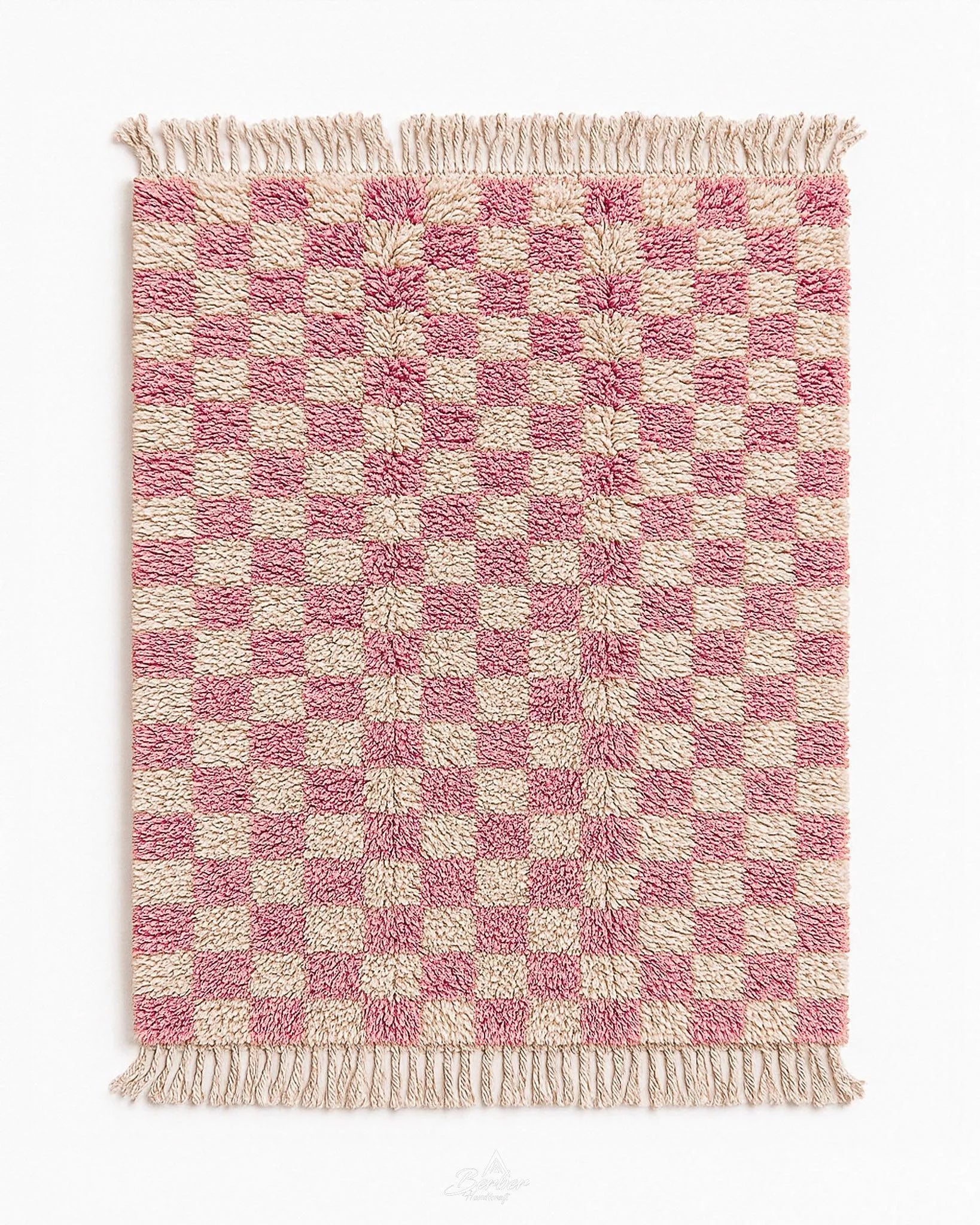 Checkered Pink Berber Rug 3 X 5 Ft | 90 X 150 Cm