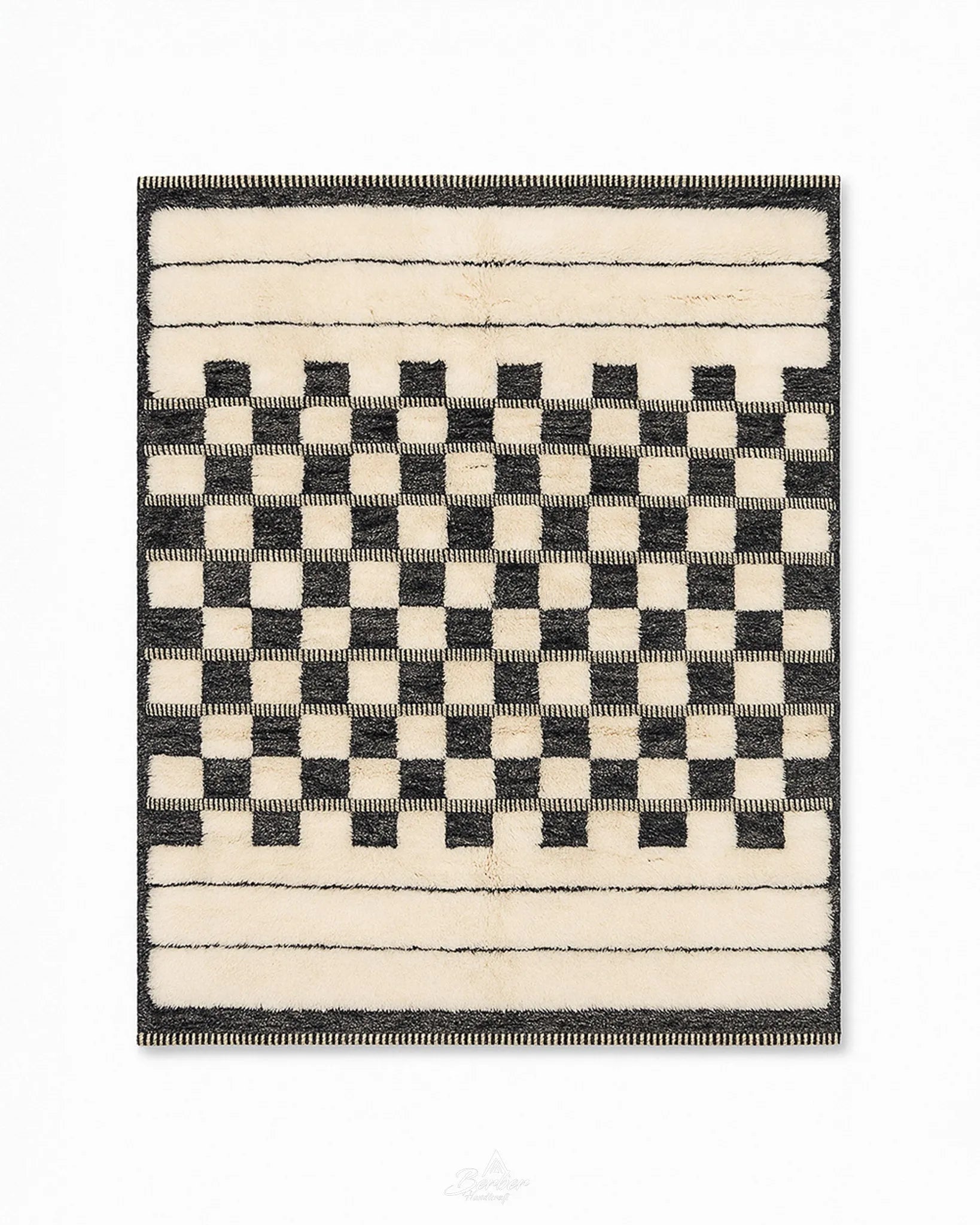 Checkered Wool Rug 3 X 5 Ft | 90 X 150 Cm / With Tassels / Short (0.4” / 1 cm)