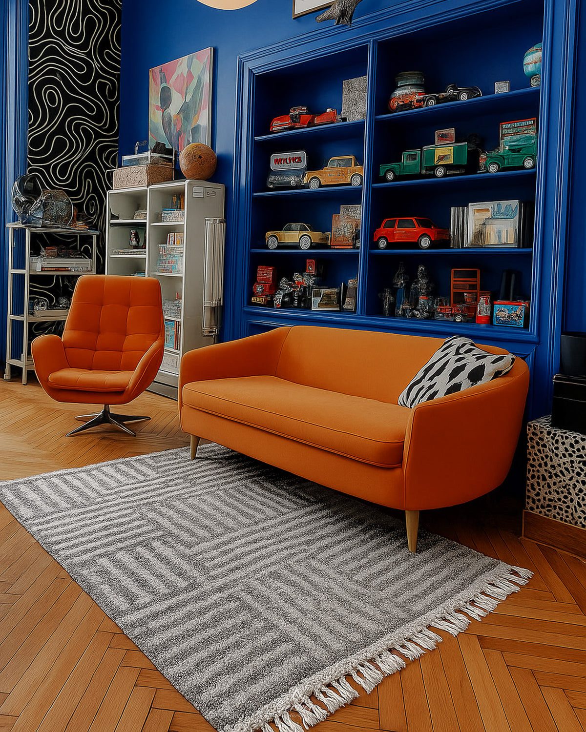 Striped Grey Moroccan rug 3 X 5 Ft | 90 X 150 Cm / With Tassels / Short (0.4” / 1 cm)