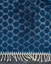 Colorful Blue Wool Rug 3 X 5 Ft | 90 X 150 Cm / With Tassels / Short (0.4” / 1 cm)