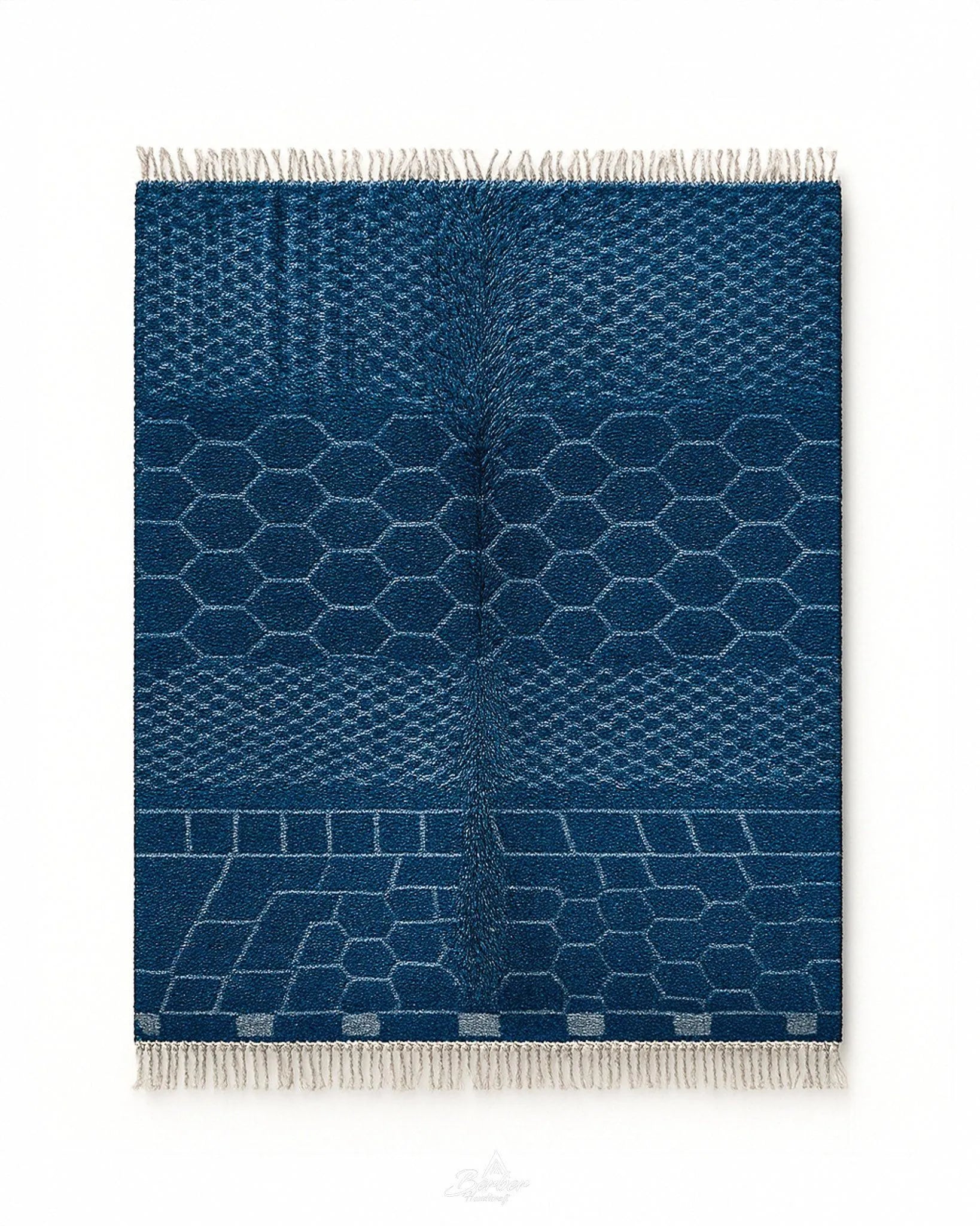 Colorful Blue Wool Rug 3 X 5 Ft | 90 X 150 Cm / With Tassels / Short (0.4” / 1 cm)