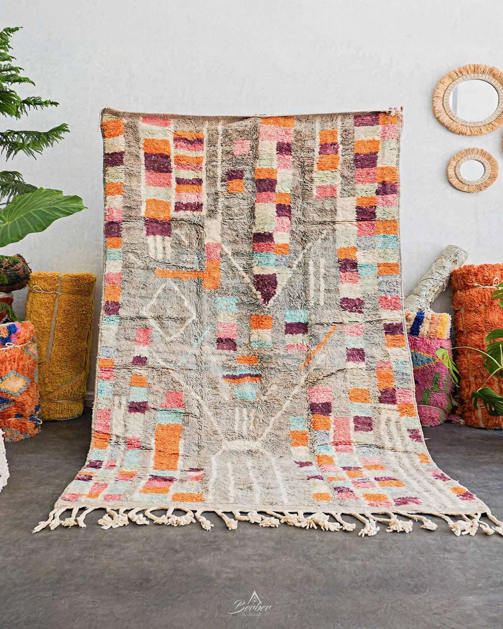 Colorful Checkered Rug-Berber Handicraft