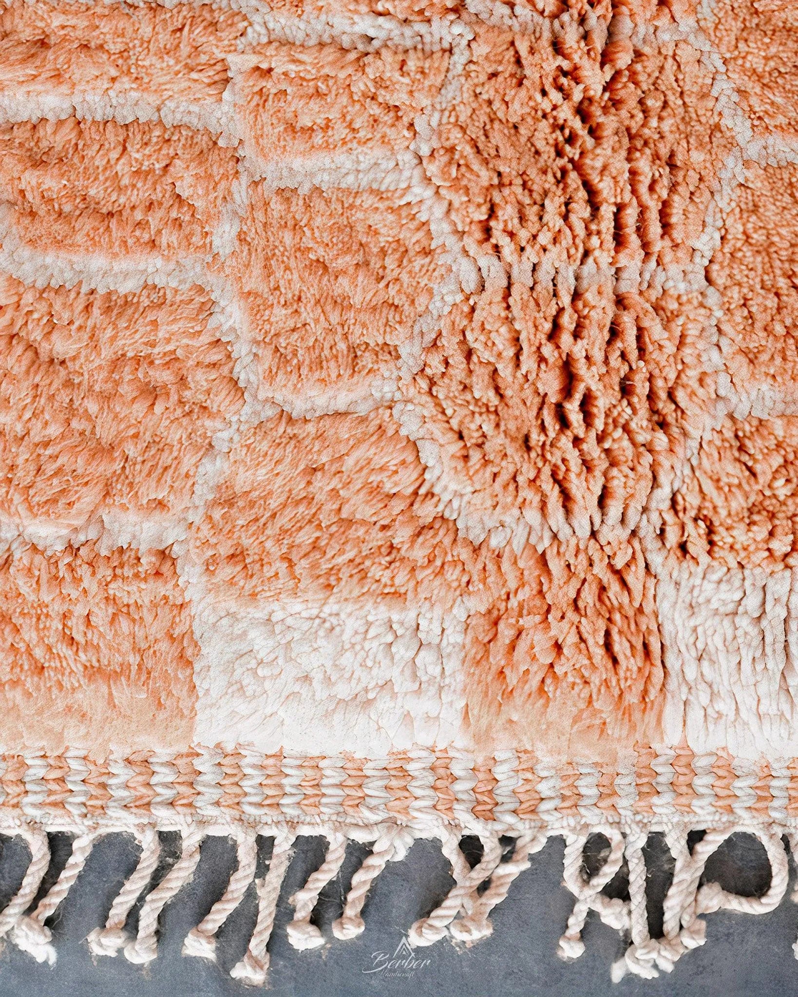 Colorful Peach Wool Rug 3 X 5 Ft | 90 X 150 Cm / With Tassels / Short (0.4” / 1 cm)