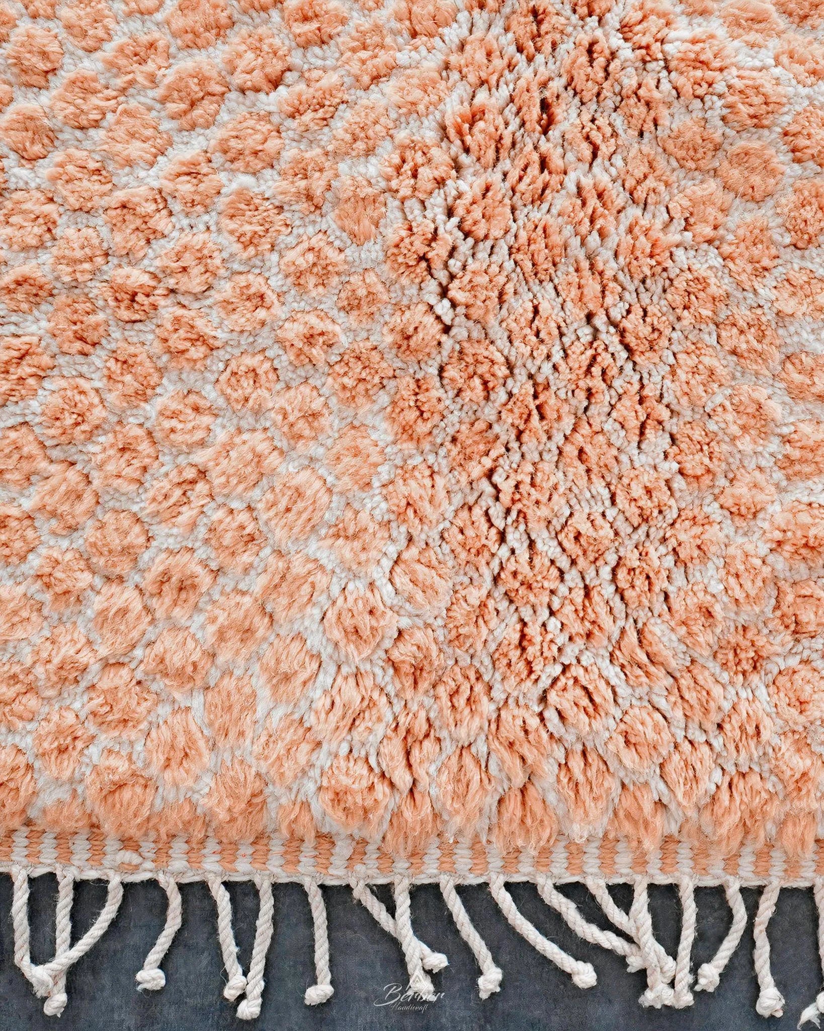 Colorful Peach Wool Rug 3 X 5 Ft | 90 X 150 Cm / With Tassels / Short (0.4” / 1 cm)
