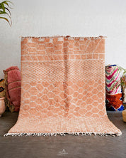Colorful Peach Wool Rug 3 X 5 Ft | 90 X 150 Cm / With Tassels / Short (0.4” / 1 cm)