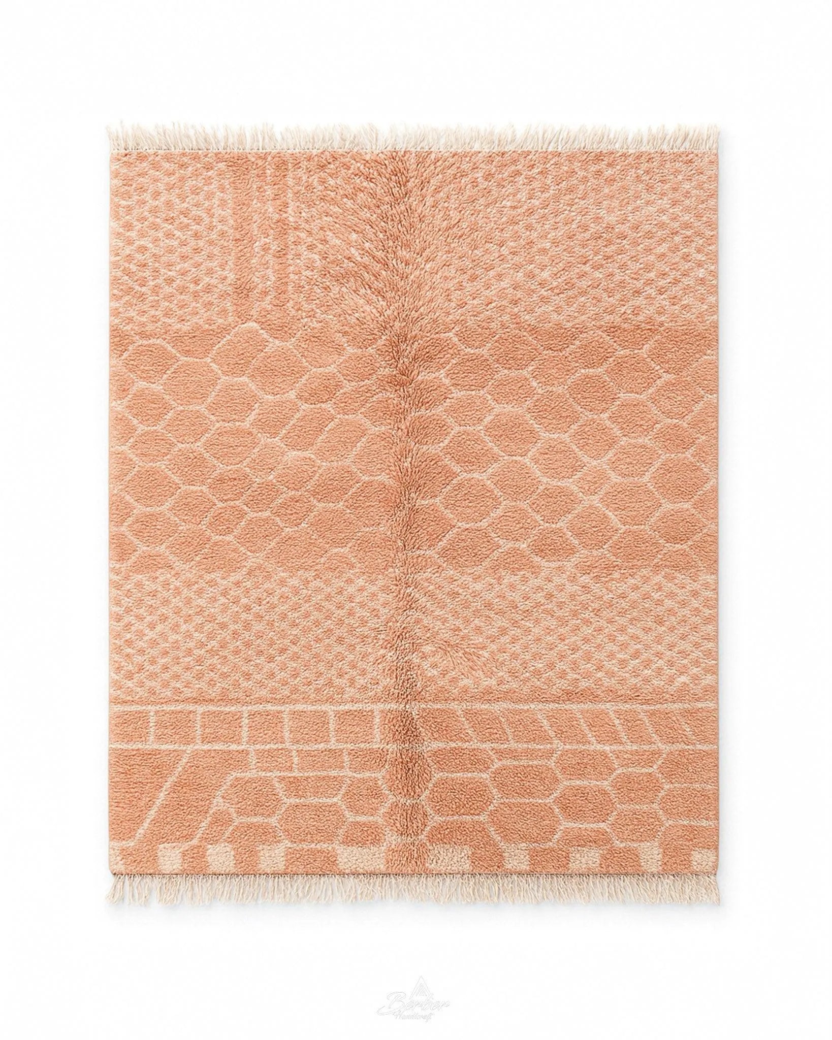 Colorful Peach Wool Rug 3 X 5 Ft | 90 X 150 Cm / With Tassels / Short (0.4” / 1 cm)