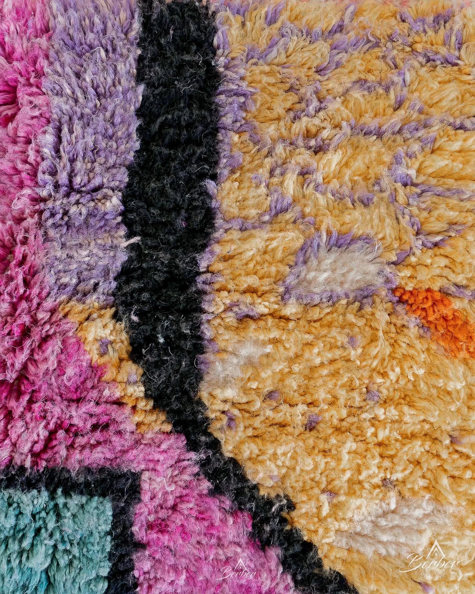 Colorful Pink Moroccan Rug 3 X 5 Ft | 90 X 150 Cm / With Tassels / Short (0.4” / 1 cm)