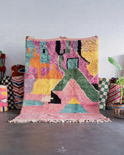 Colorful Pink Moroccan Rug 3 X 5 Ft | 90 X 150 Cm / With Tassels / Short (0.4” / 1 cm)