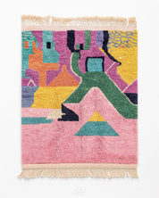 Colorful Pink Moroccan Rug 3 X 5 Ft | 90 X 150 Cm / With Tassels / Short (0.4” / 1 cm)