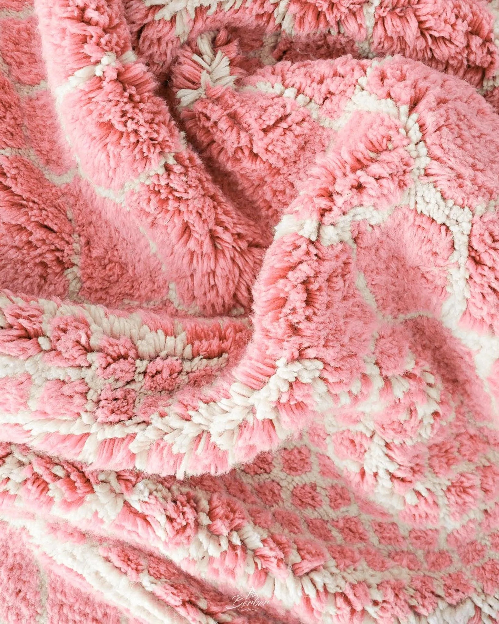 Colorful Pink Wool Rug 3 X 5 Ft | 90 X 150 Cm / With Tassels / Short (0.4” / 1 cm)
