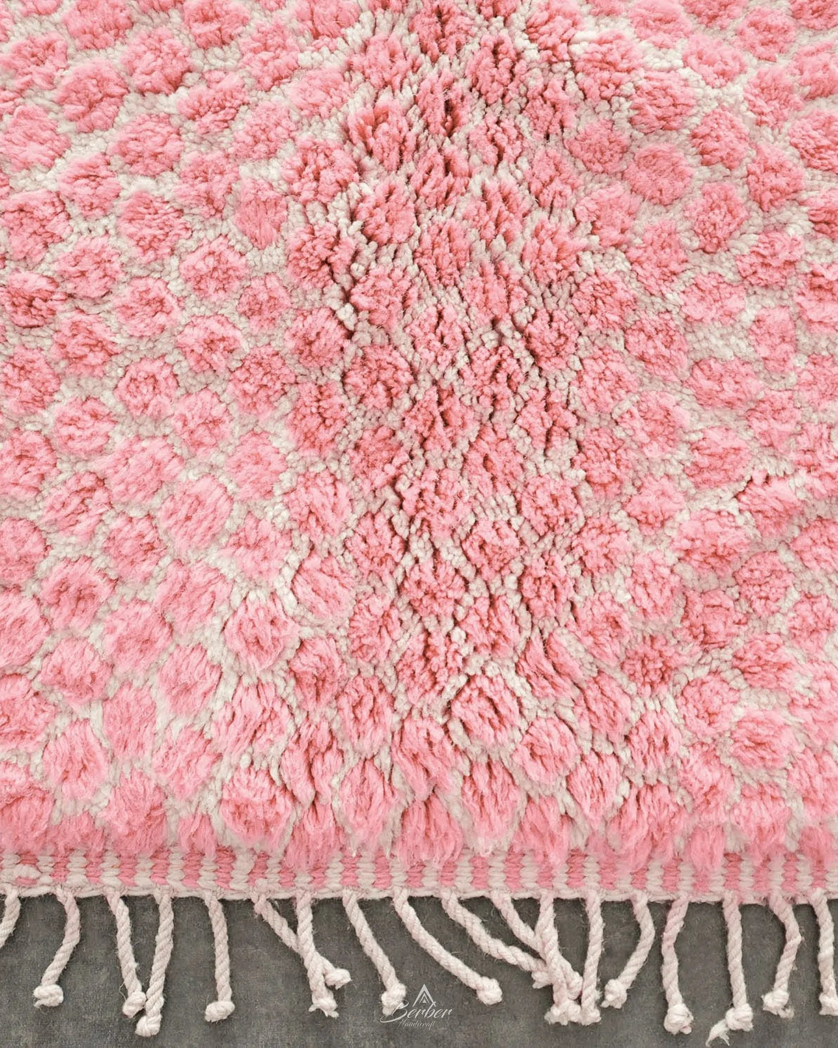 Colorful Pink Wool Rug 3 X 5 Ft | 90 X 150 Cm / With Tassels / Short (0.4” / 1 cm)