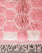 Colorful Pink Wool Rug 3 X 5 Ft | 90 X 150 Cm / With Tassels / Short (0.4” / 1 cm)
