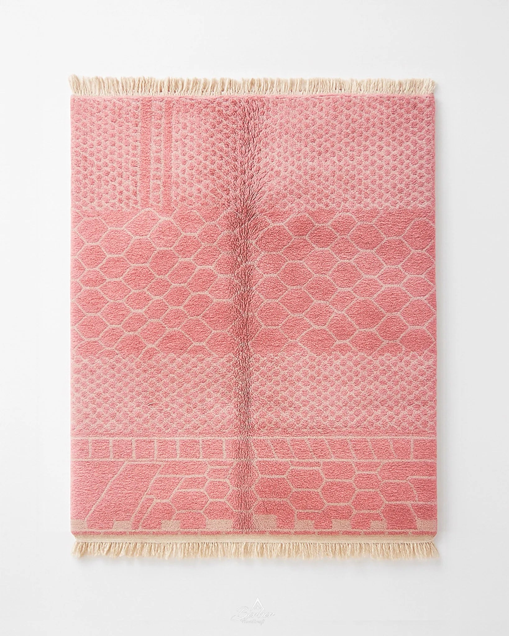 Colorful Pink Wool Rug 3 X 5 Ft | 90 X 150 Cm / With Tassels / Short (0.4” / 1 cm)