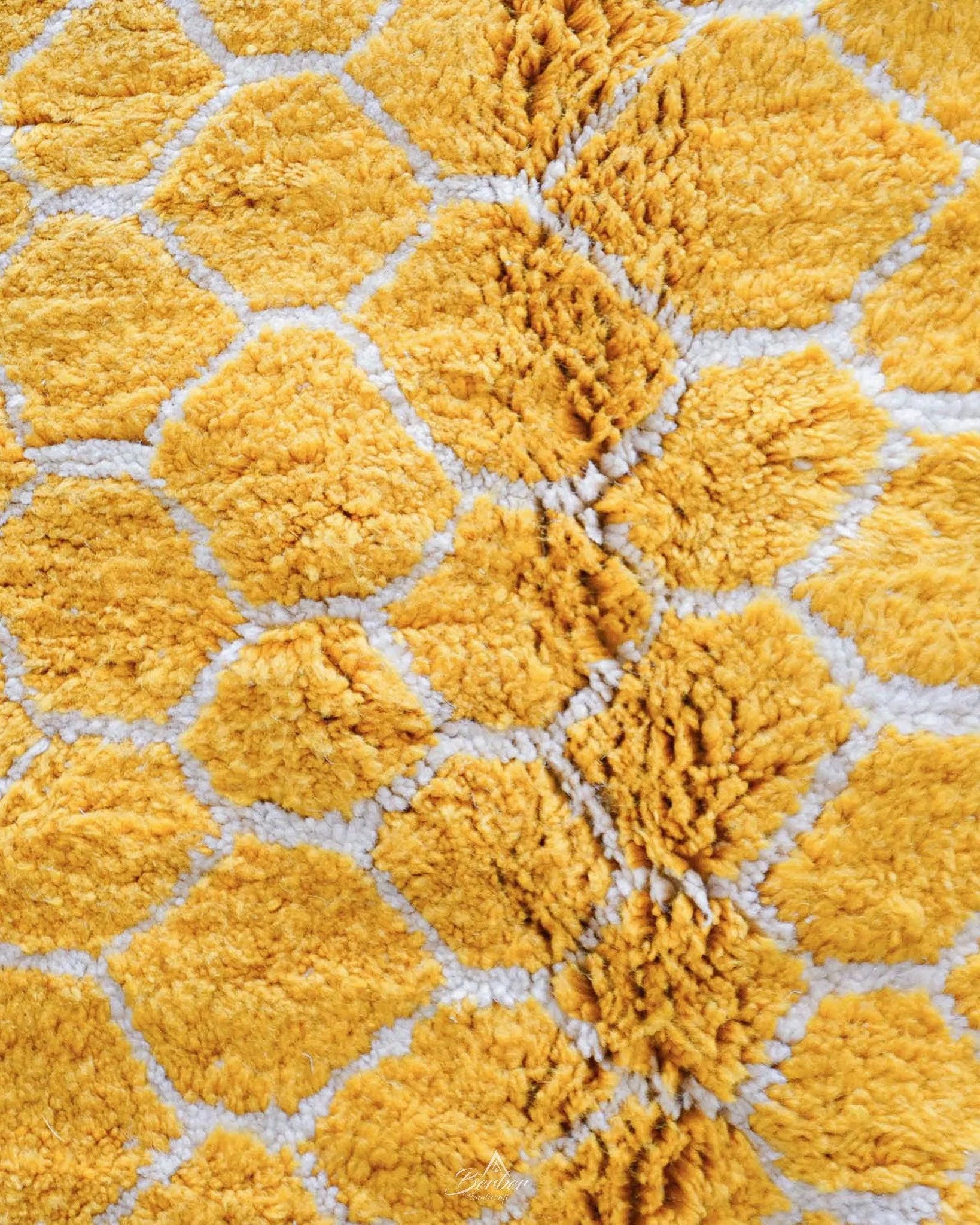 Colorful Yellow Wool Rug 3 X 5 Ft | 90 X 150 Cm / With Tassels / Short (0.4” / 1 cm)