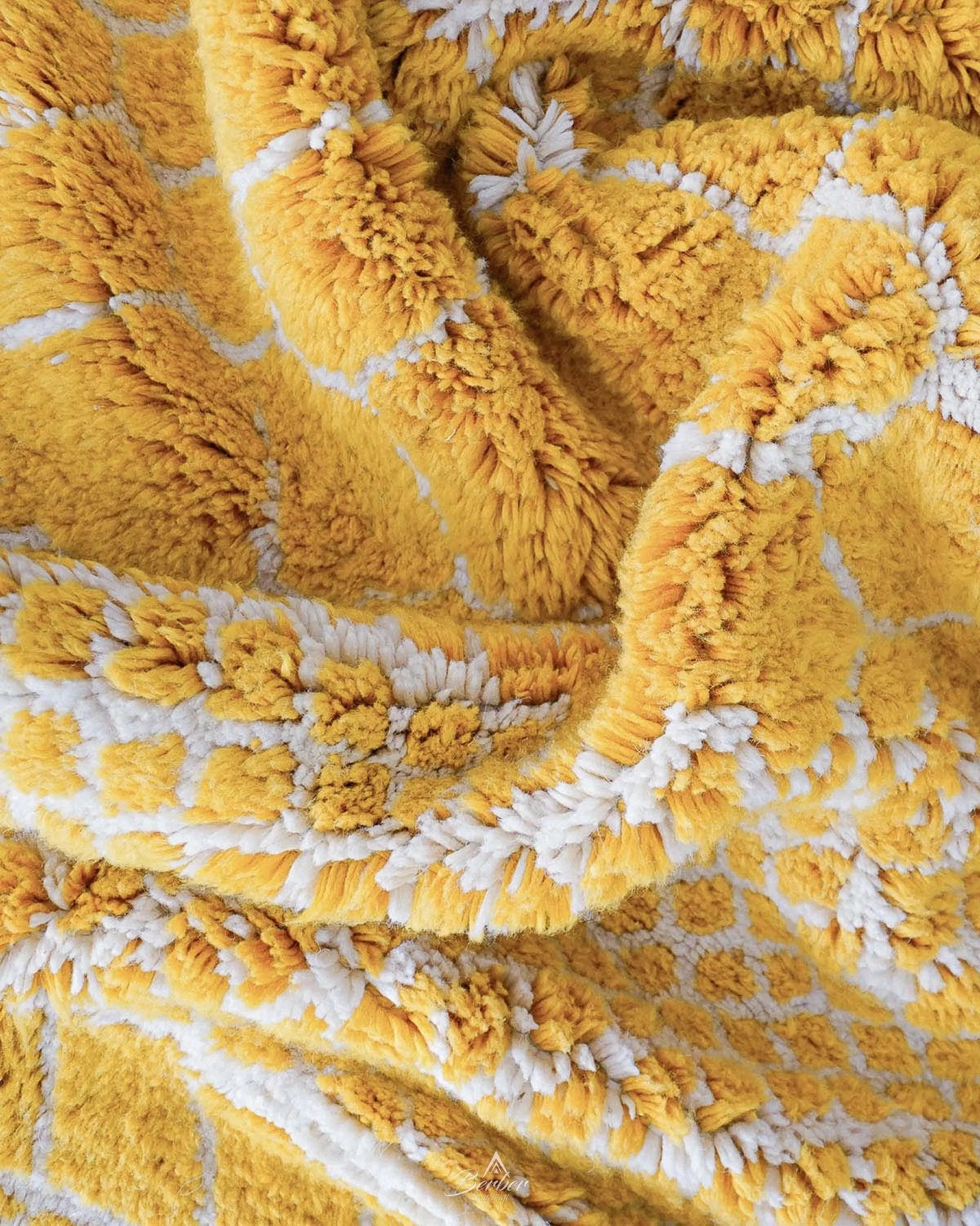 Colorful Yellow Wool Rug 3 X 5 Ft | 90 X 150 Cm / With Tassels / Short (0.4” / 1 cm)