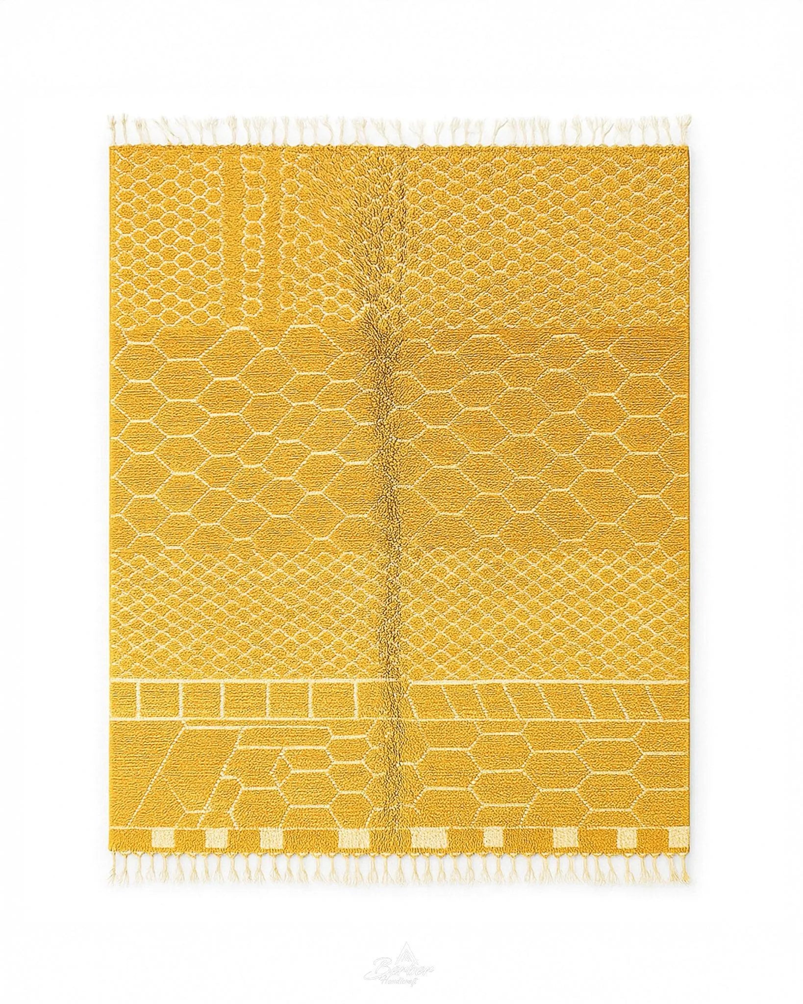 Colorful Yellow Wool Rug 3 X 5 Ft | 90 X 150 Cm / With Tassels / Short (0.4” / 1 cm)