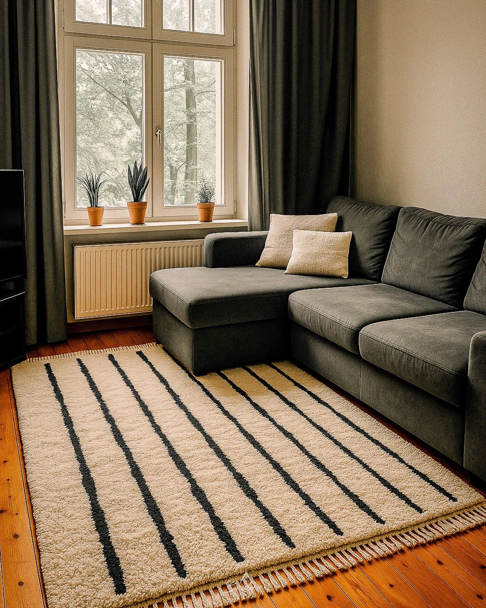 Contemporary Berber Rug 3 X 5 Ft | 90 X 150 Cm / With Tassels / Short (0.4” / 1 cm)