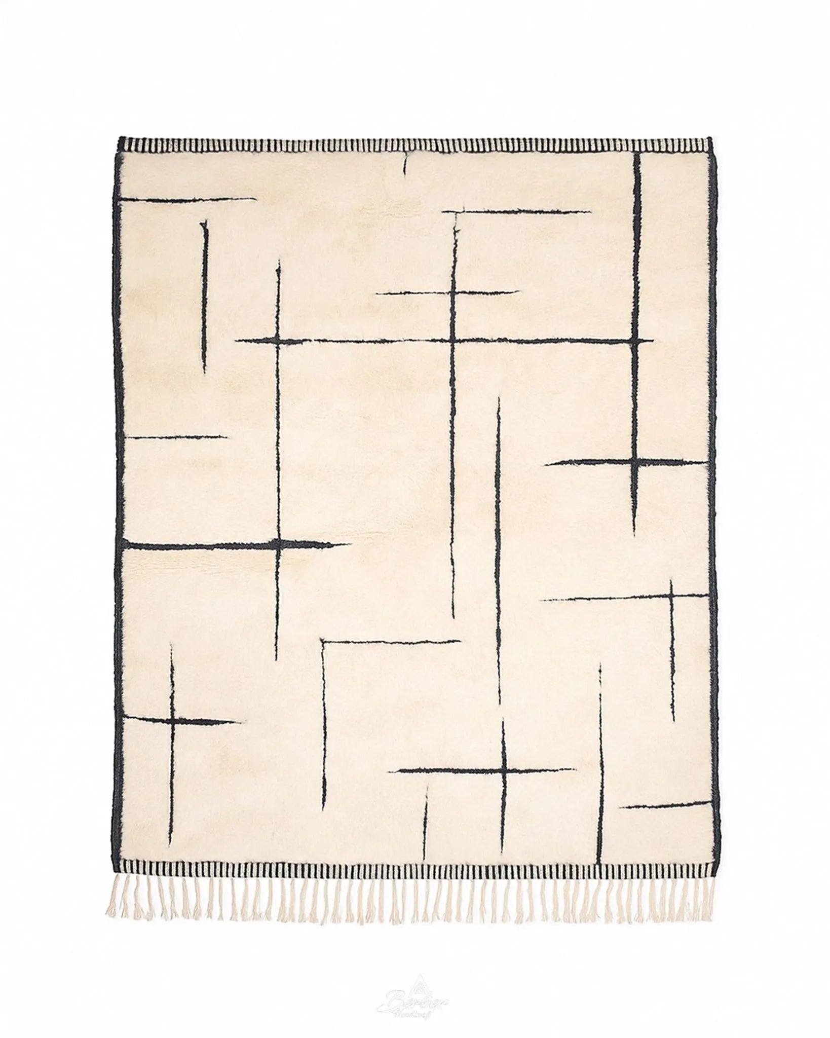 Contemporary Black and White Carpet 3 X 5 Ft | 90 X 150 Cm / With Tassels / Short (0.4” / 1 cm)