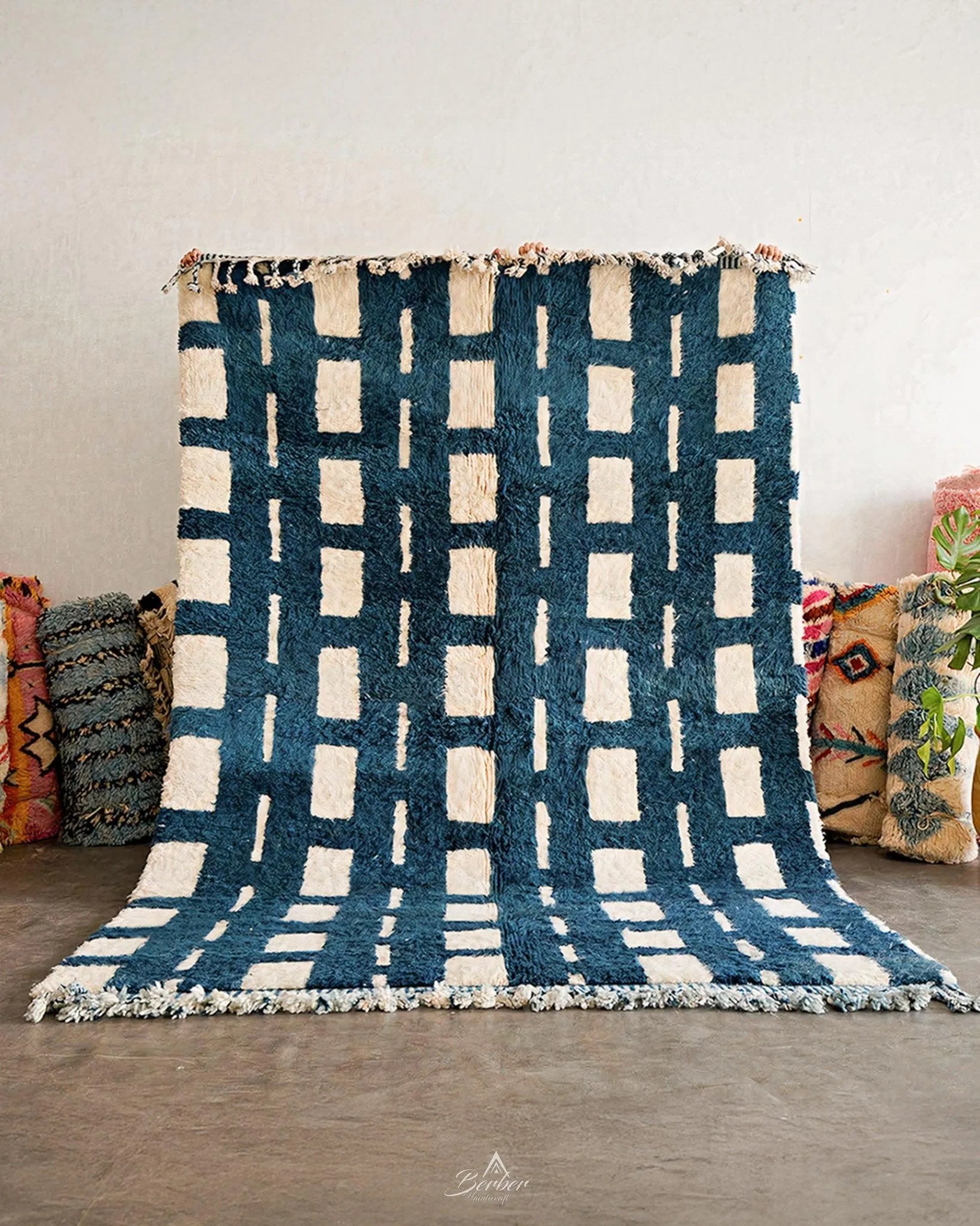 Contemporary Blue Carpet 3 X 5 Ft | 90 X 150 Cm / With Tassels / Short (0.4” / 1 cm)