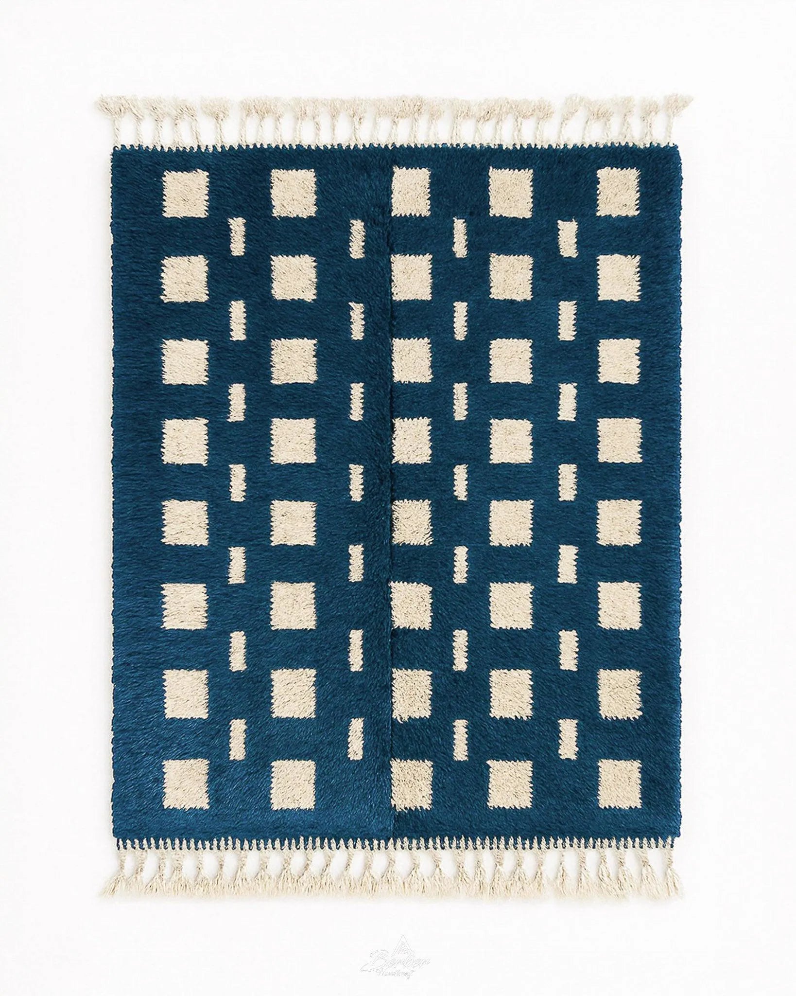 Contemporary Blue Carpet 3 X 5 Ft | 90 X 150 Cm / With Tassels / Short (0.4” / 1 cm)