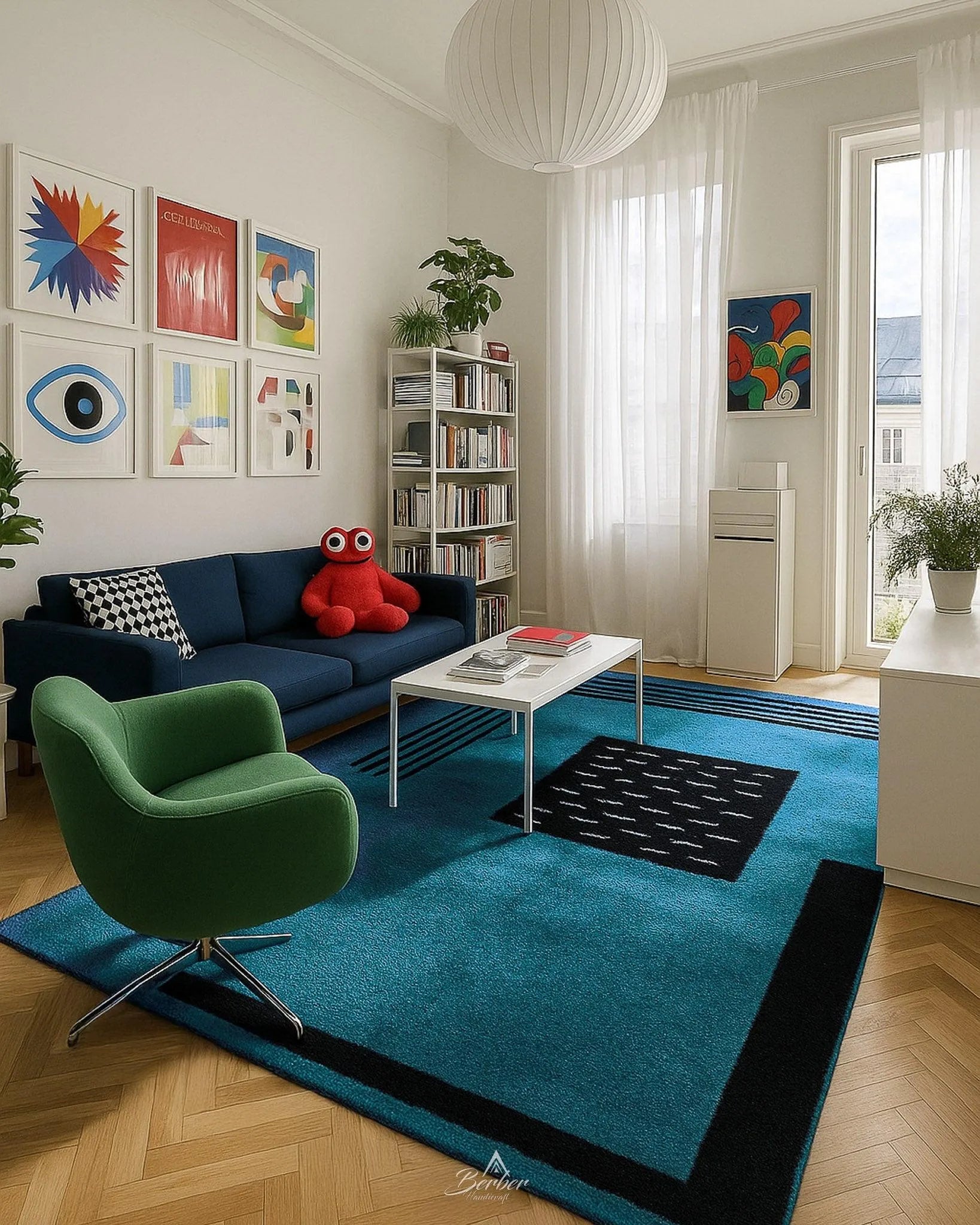 Custom Blue Rug 3 X 5 Ft | 90 X 150 Cm / With Tassels / Short (0.4” / 1 cm)