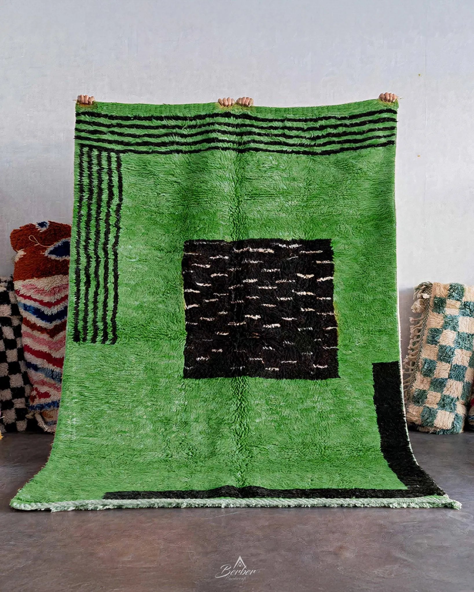 Custom Green Rug 3 X 5 Ft | 90 X 150 Cm / With Tassels / Short (0.4” / 1 cm)