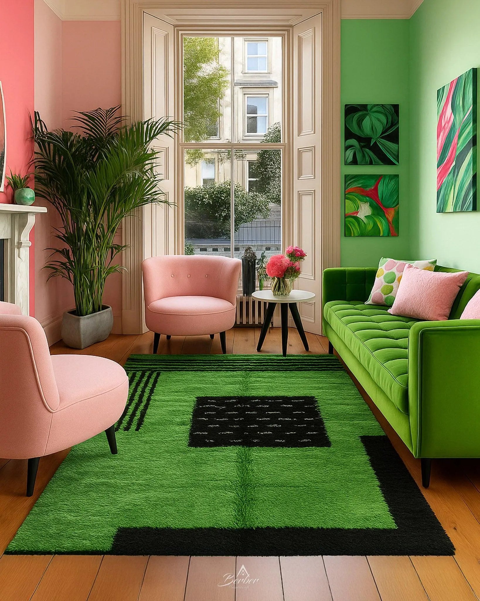 Custom Green Rug 3 X 5 Ft | 90 X 150 Cm / With Tassels / Short (0.4” / 1 cm)
