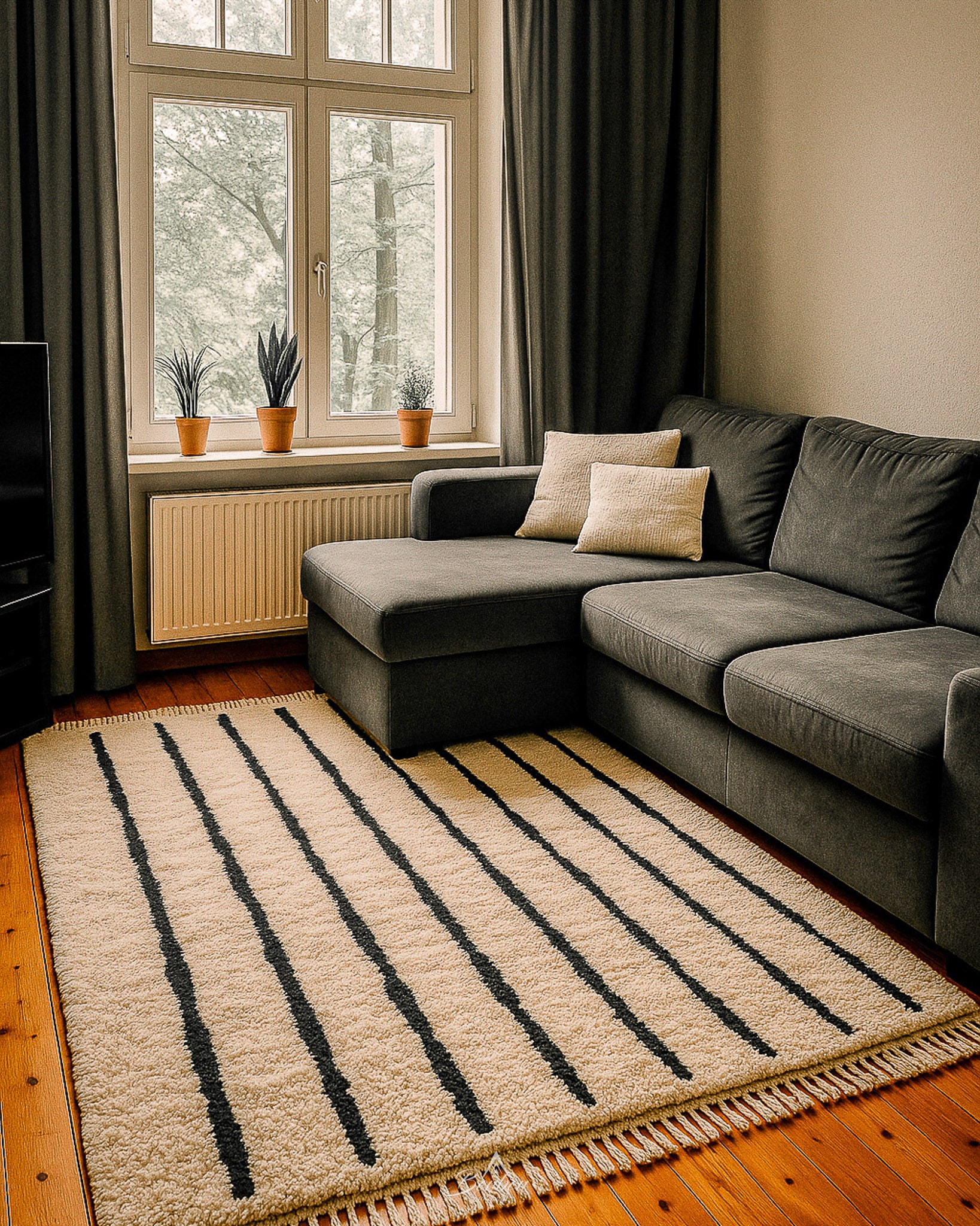 Contemporary Berber Rug 3 X 5 Ft | 90 X 150 Cm / With Tassels / Short (0.4” / 1 cm)