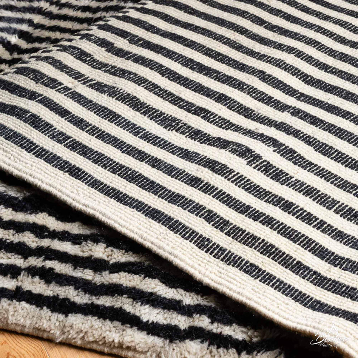 Striped Black Moroccan Rug - Berber Handicraft