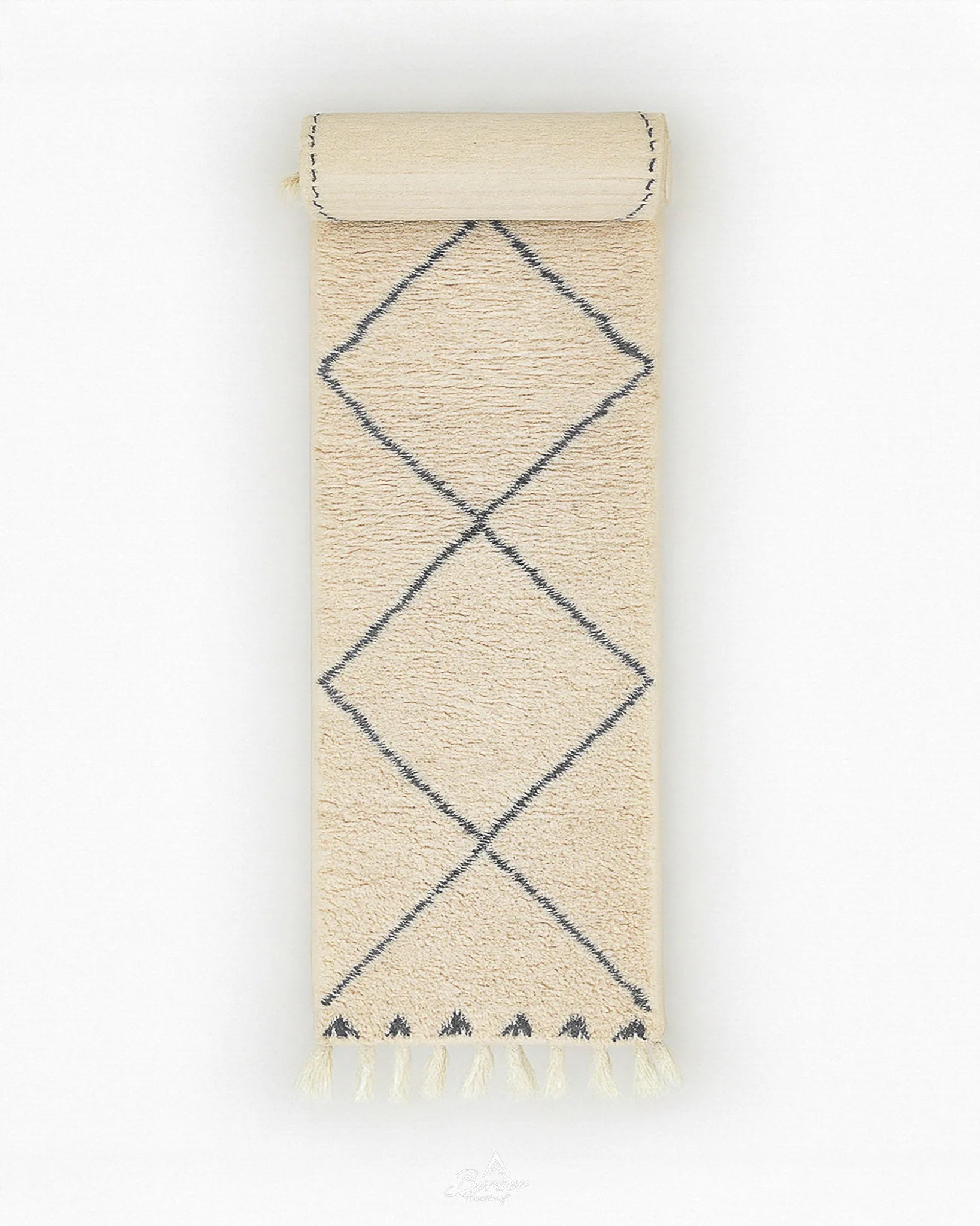 Diamond Beni Ourain Runner 2 X 6 Ft | 60 X 180 Cm / With Tassels / Short (0.4” / 1 cm)