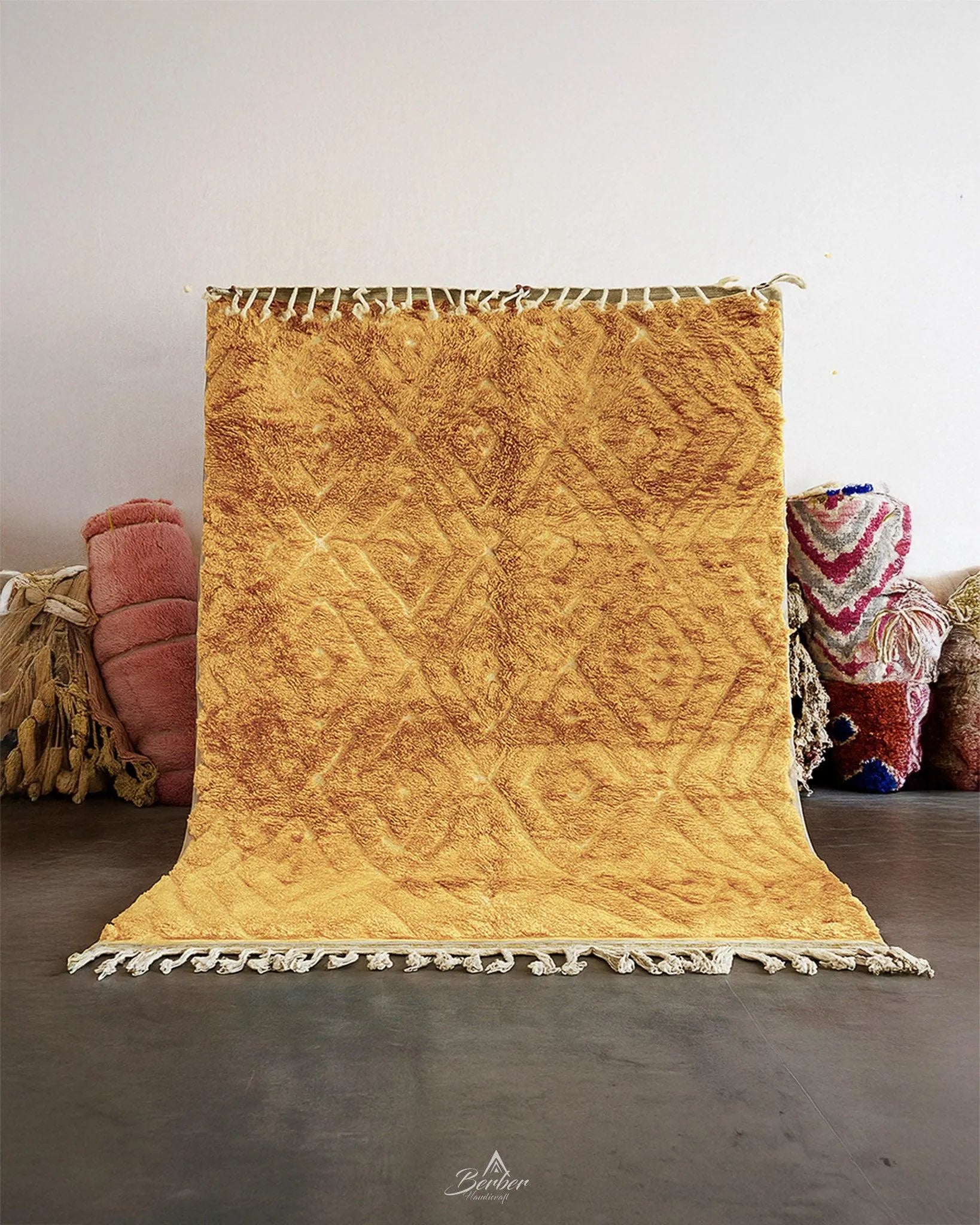 Engraved Brown Area Rug 3 X 5 Ft | 90 X 150 Cm / With Tassels / Short (0.4” / 1 cm)
