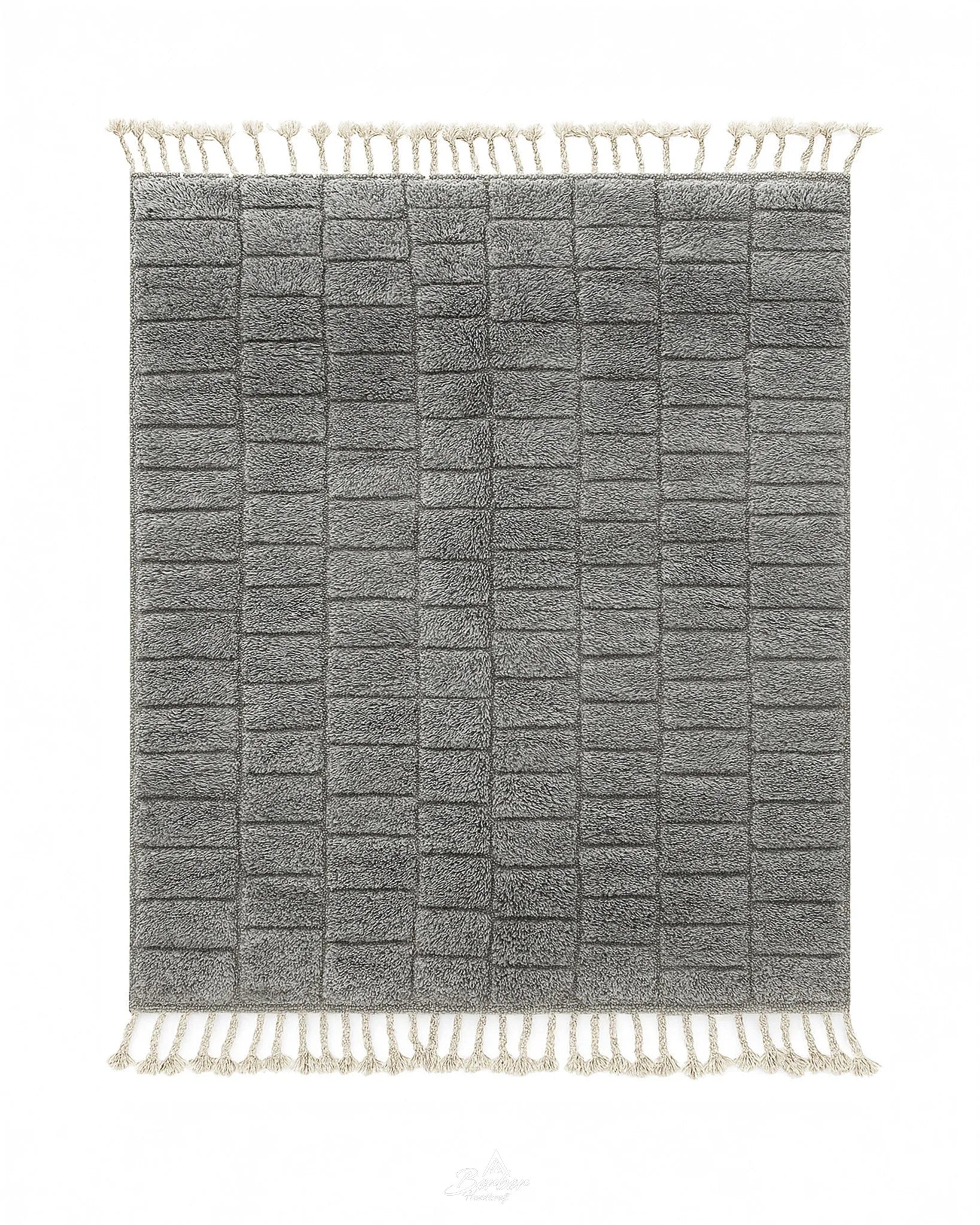 Gray Morrocan Rug 3 X 5 Ft | 90 X 150 Cm / With Tassels / Short (0.4” / 1 cm)
