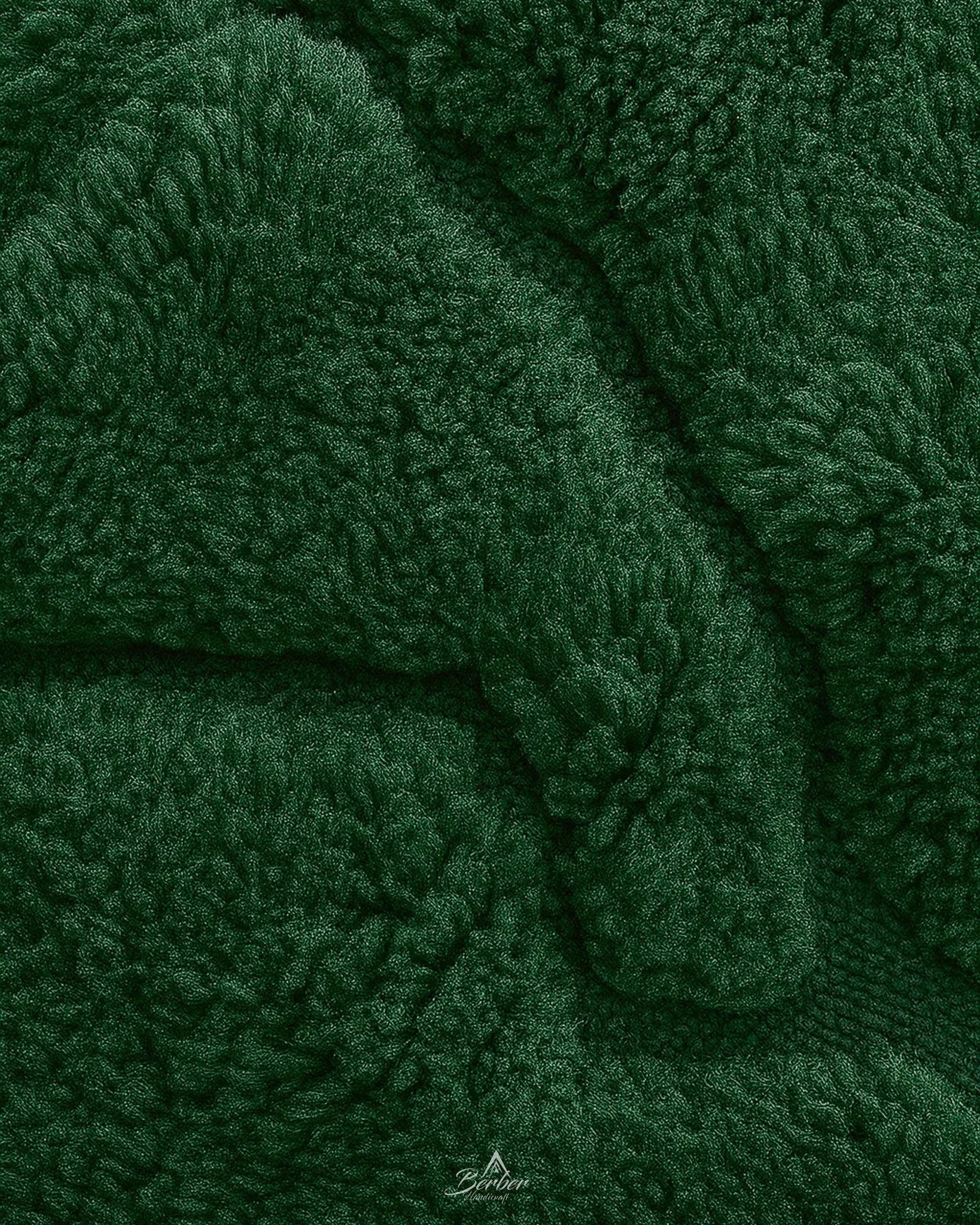 Green Beni Ourain Rug 3 X 5 Ft | 90 X 150 Cm / With Tassels / Short (0.4” / 1 cm)