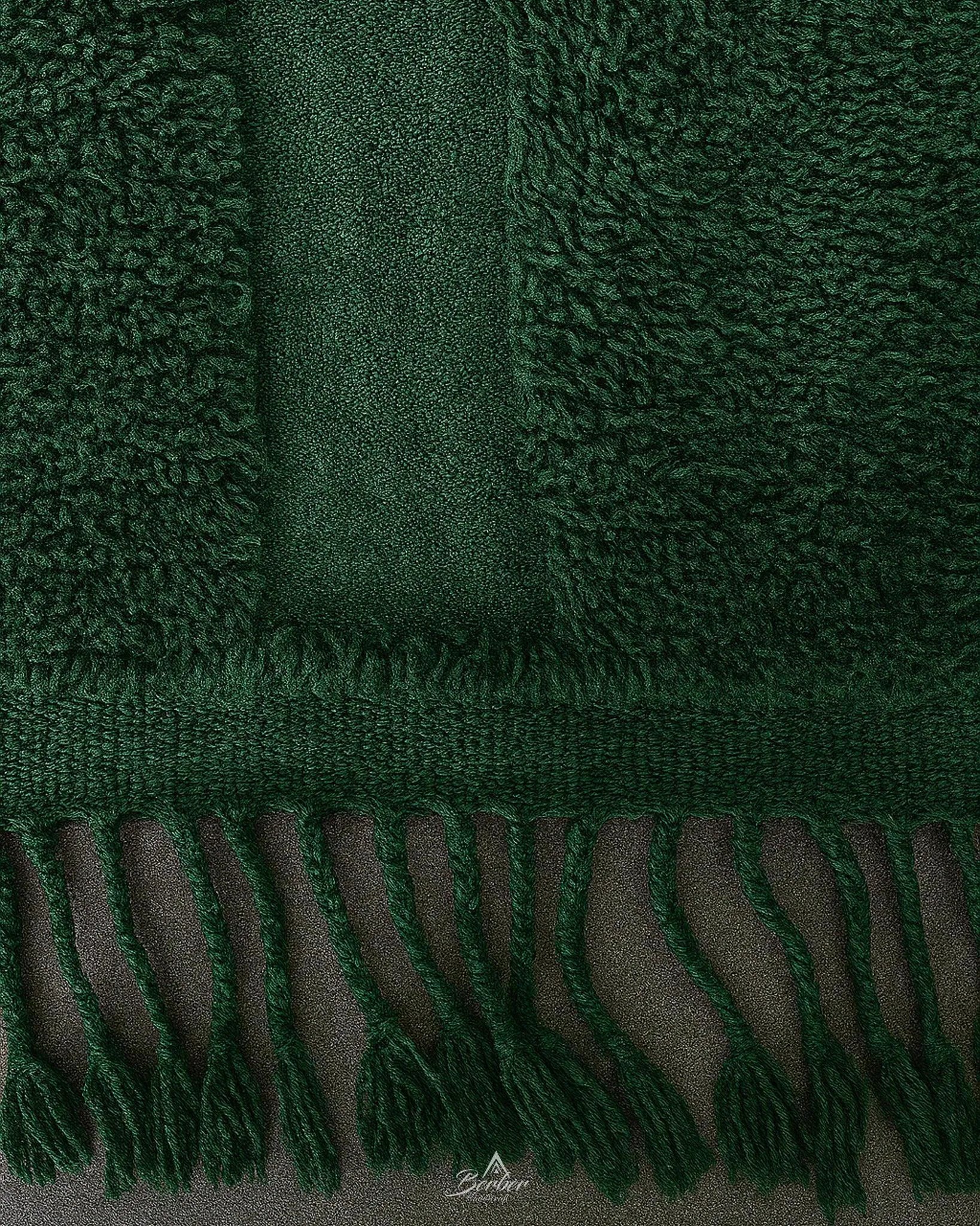 Green Beni Ourain Rug 3 X 5 Ft | 90 X 150 Cm / With Tassels / Short (0.4” / 1 cm)