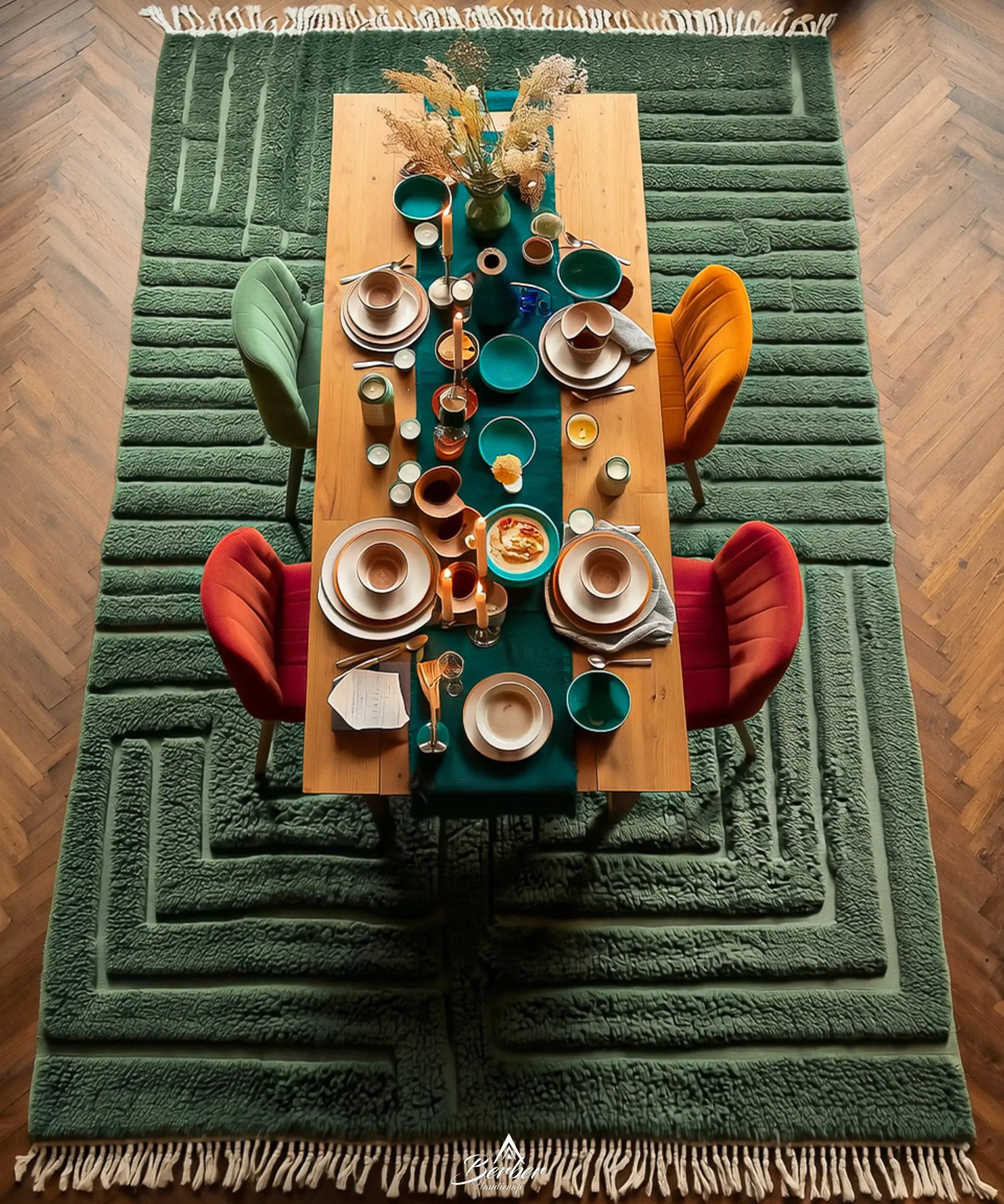 Green Berber Carpet-Berber Handicraft