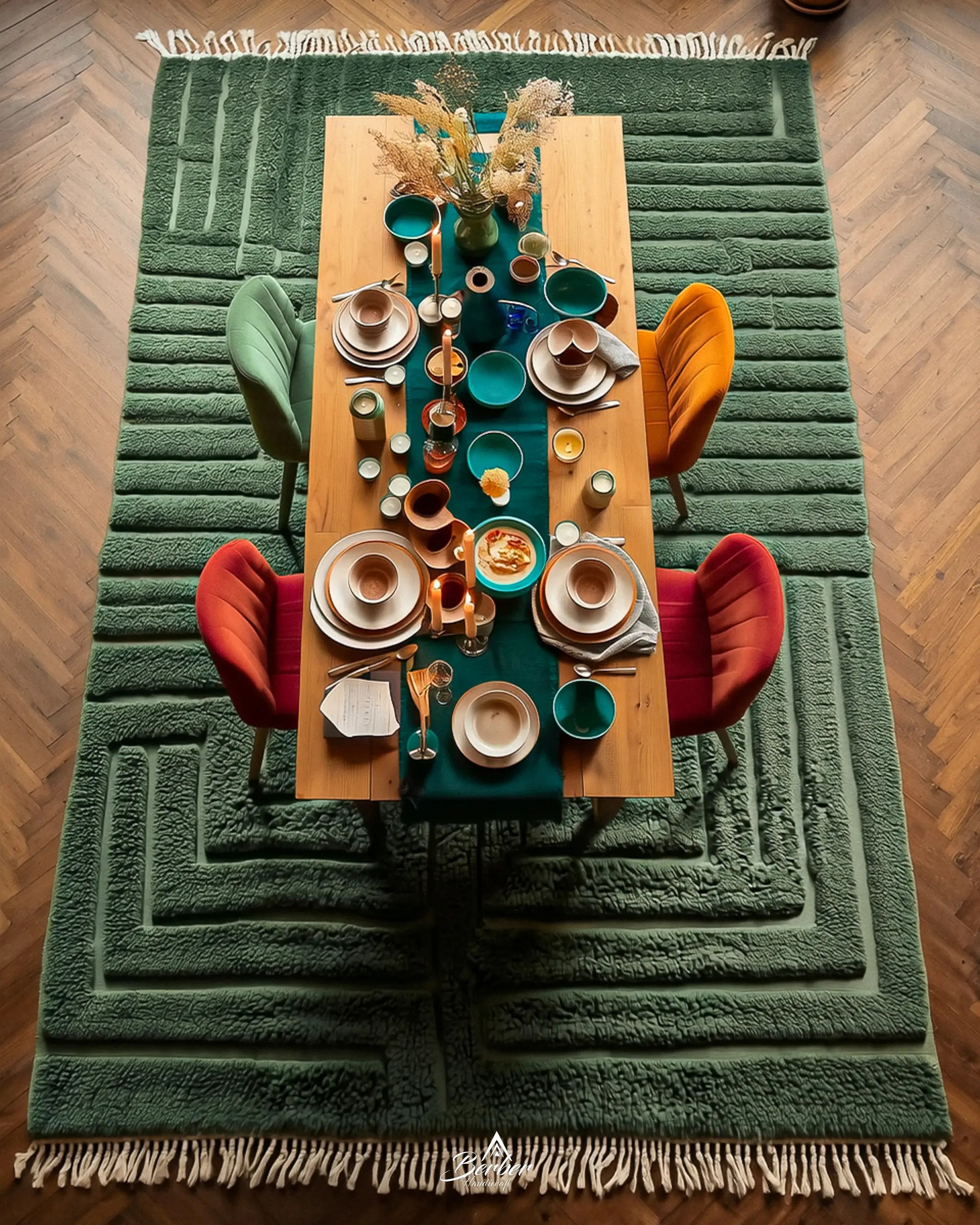 Green Berber Carpet-Berber Handicraft