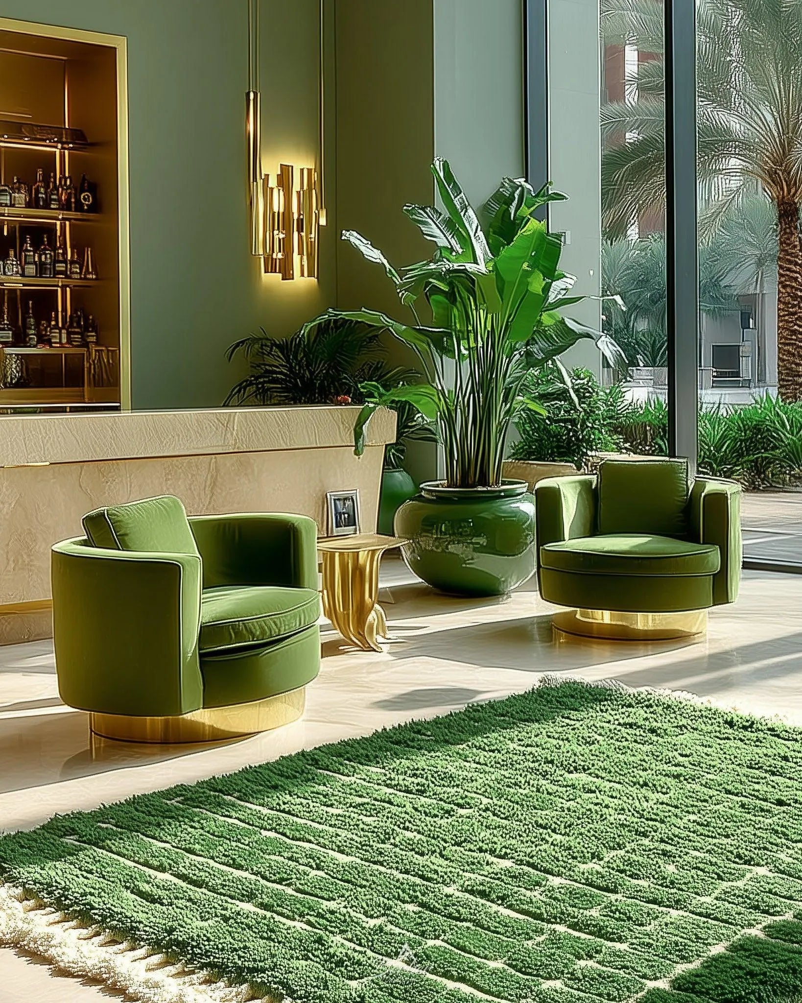 Green Berber Rug 3 X 5 Ft | 90 X 150 Cm / With Tassels / Short (0.4” / 1 cm)