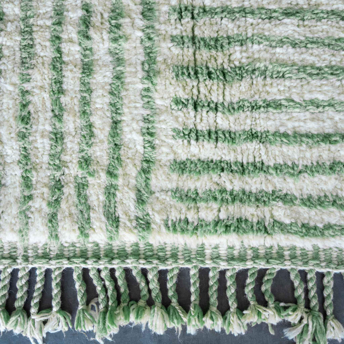 Green Striped Moroccan Rug - Berber Handicraft