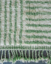 Green Striped Moroccan Rug 3 X 5 Ft | 90 X 150 Cm / With Tassels / Short (0.4” / 1 cm)